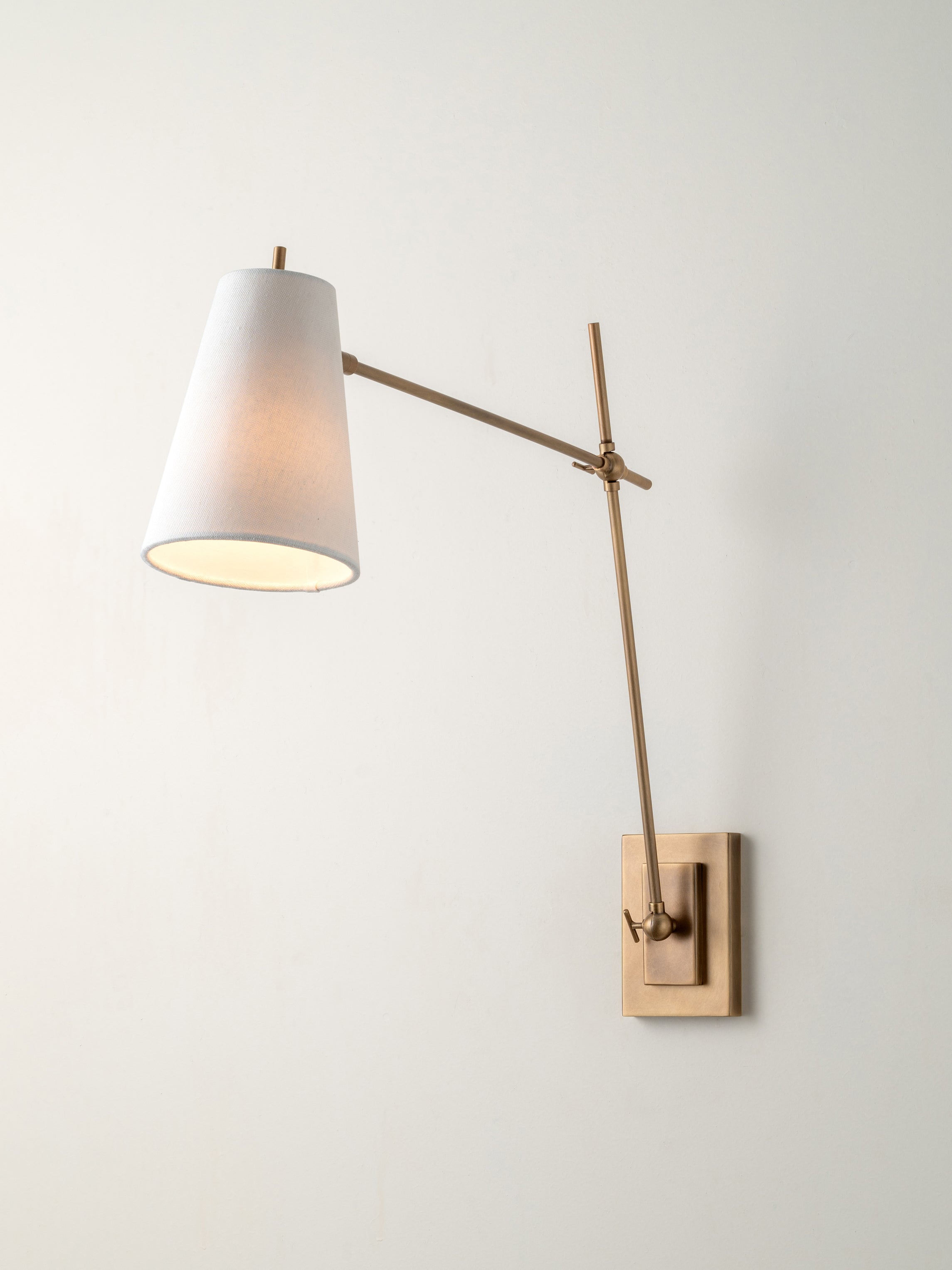 Celano - over reach aged brass and linen wall light | Wall light | lights & lamps | Modern affordable designer lighting