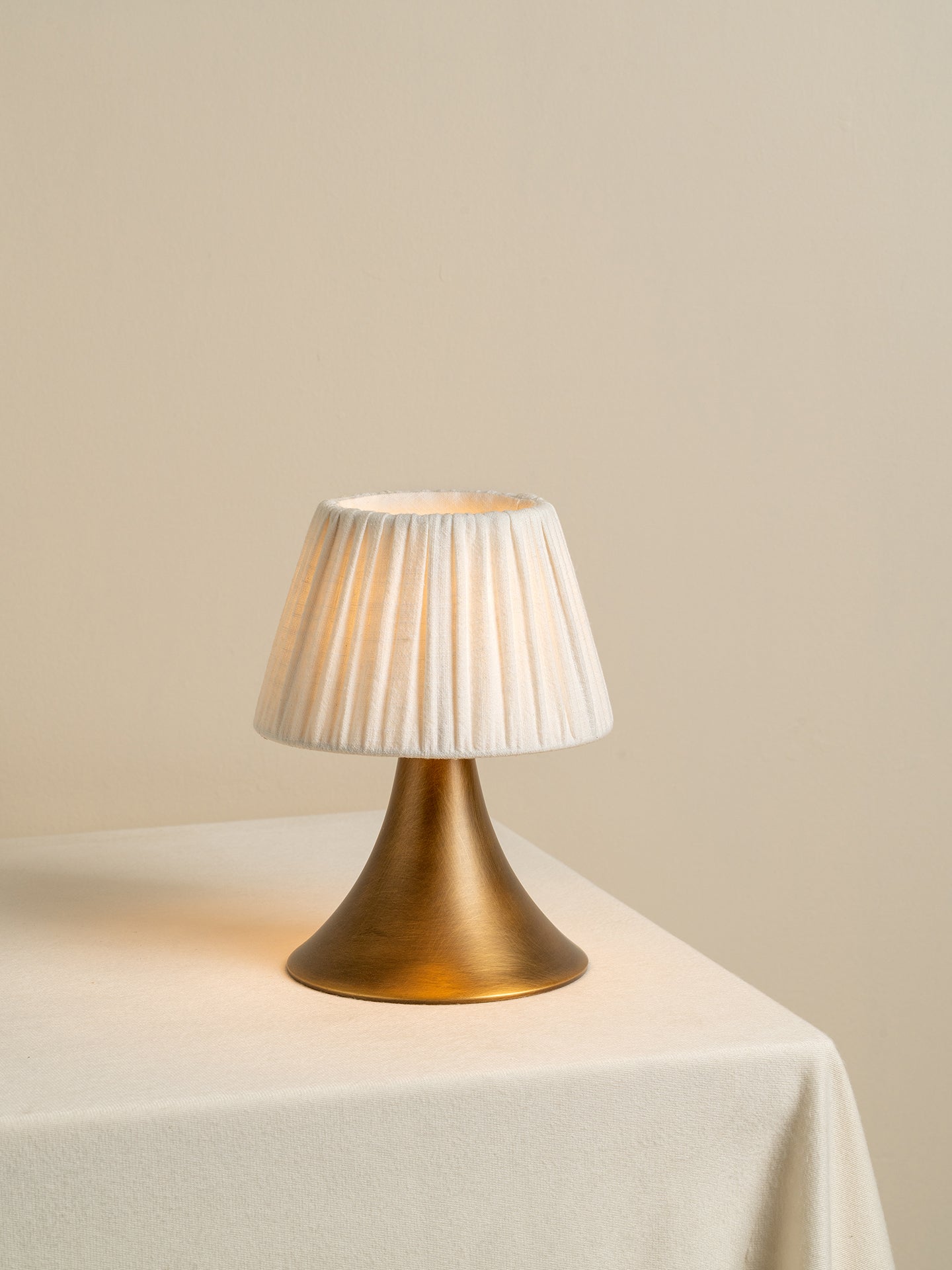Cenare - aged brass and linen rechargeable table lamp | Table Lamp | lights&lamps | UK | Modern Affordable Designer Lighting