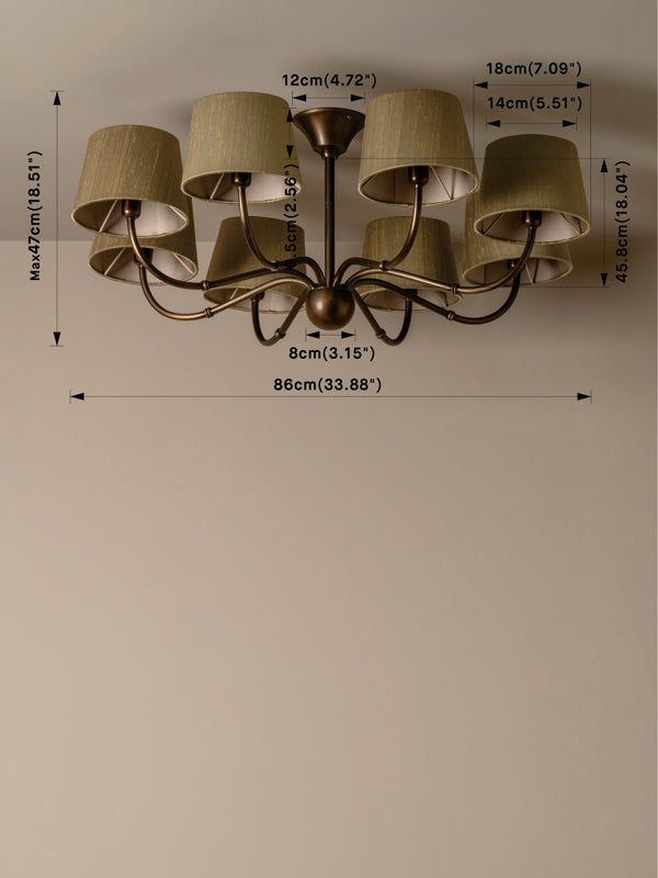 Chandelier with dimensions labeled on a plain background