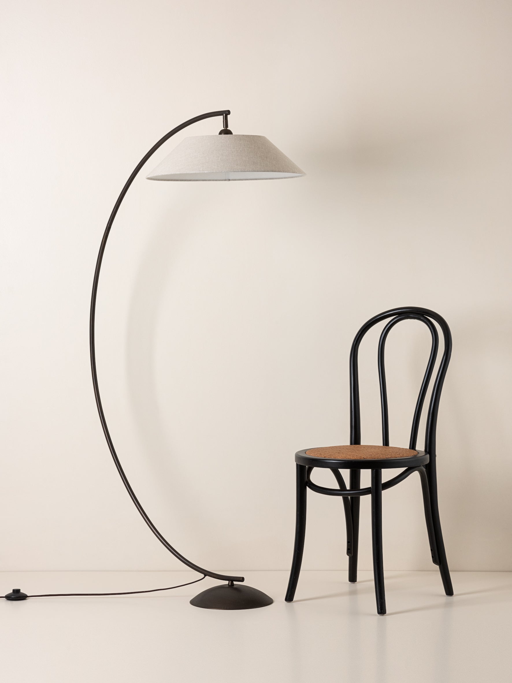 Circo - arc bronze and linen floor lamp | Floor Lamp | Lights & Lamps | UK | Modern Affordable Designer Lighting