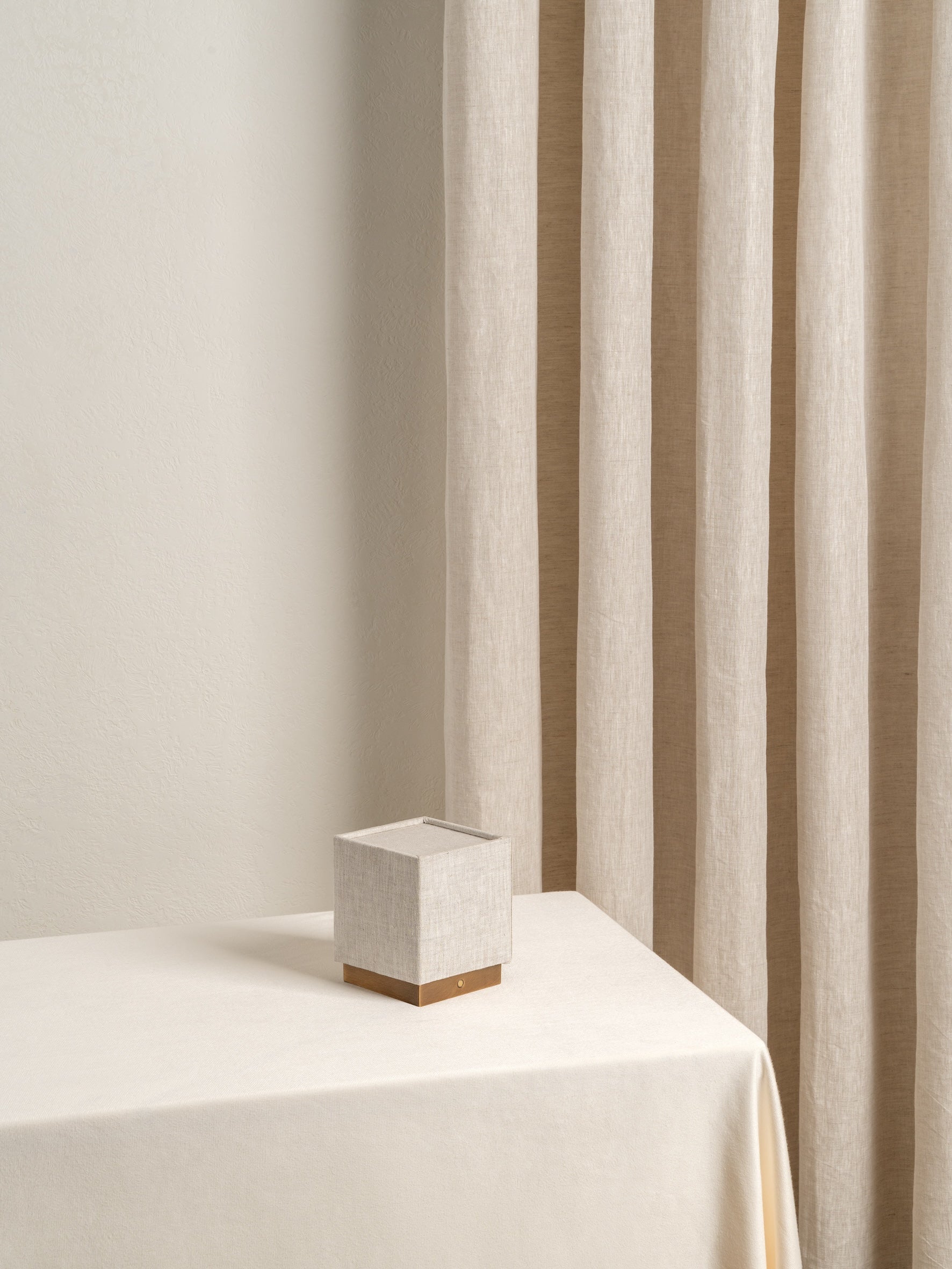 Cube - aged brass and linen rechargeable table lamp |  | Lights & Lamps | UK | Modern Affordable Designer Lighting