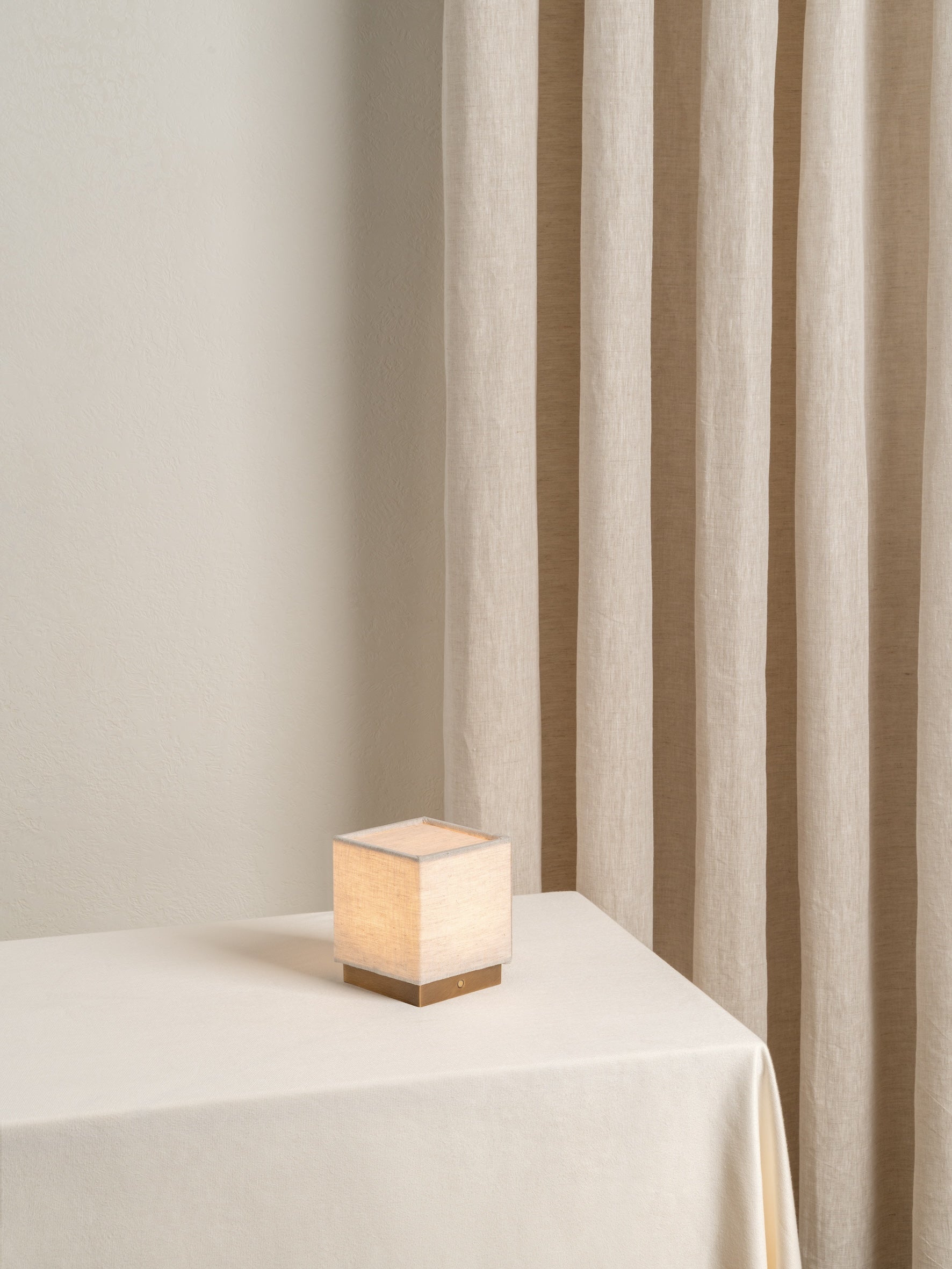 Cube - aged brass and linen rechargeable table lamp |  | Lights & Lamps | UK | Modern Affordable Designer Lighting