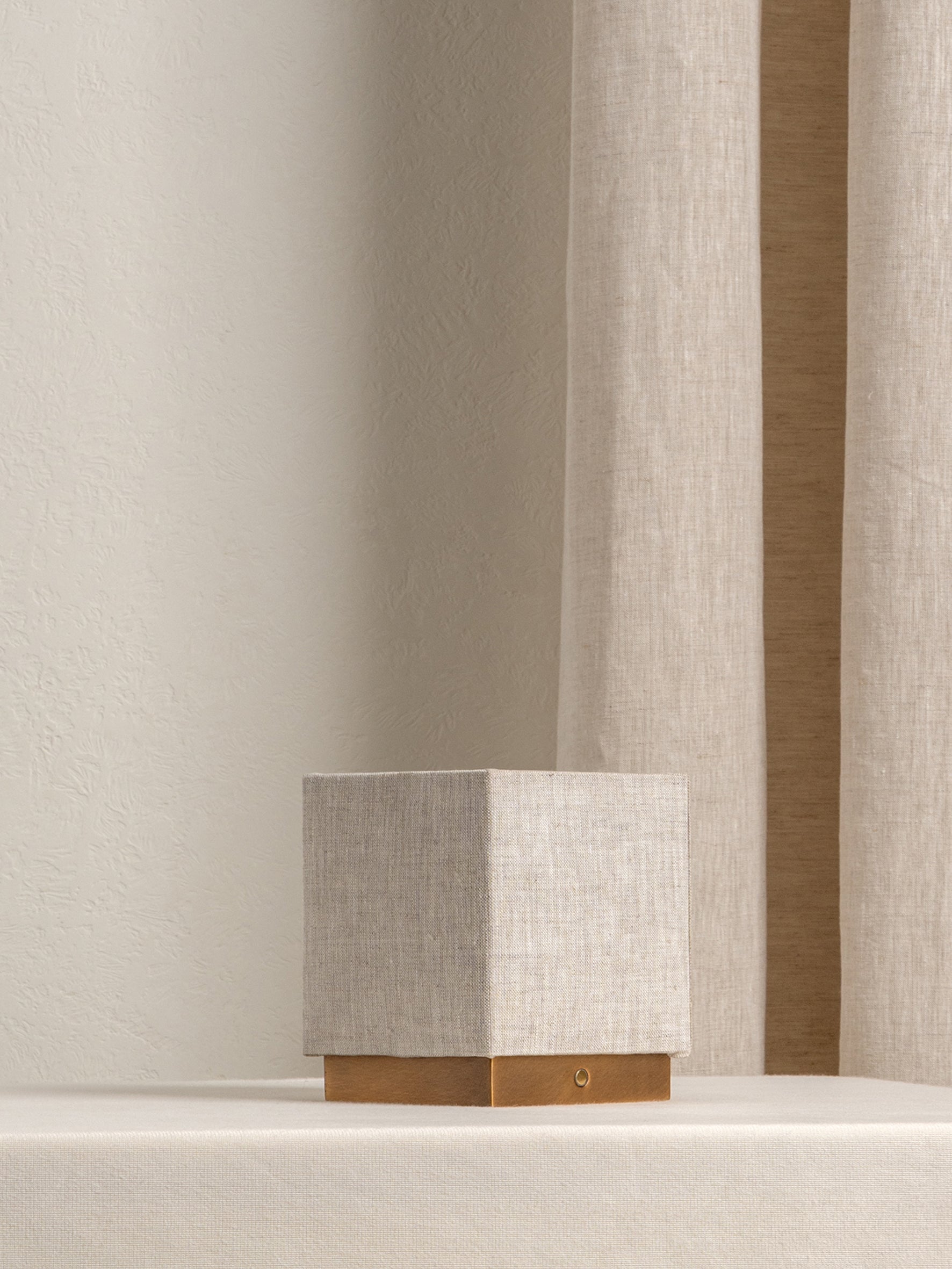 Cube - aged brass and linen rechargeable table lamp | | Lights & Lamps | UK | Modern Affordable Designer Lighting