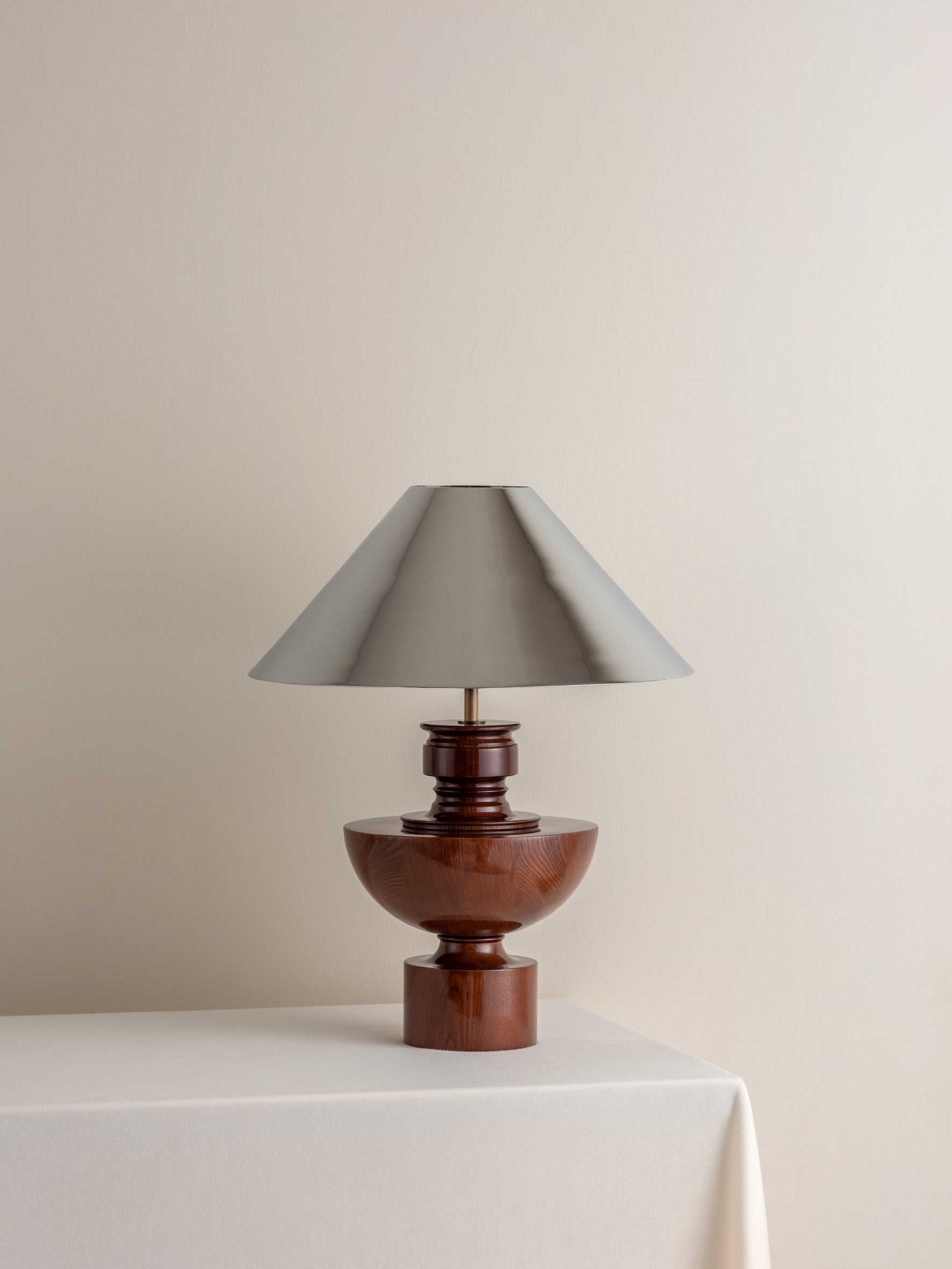 Editions spun wood lamp with + chrome shade | Table Lamp | Lights & Lamps | UK | Modern Affordable Designer Lighting