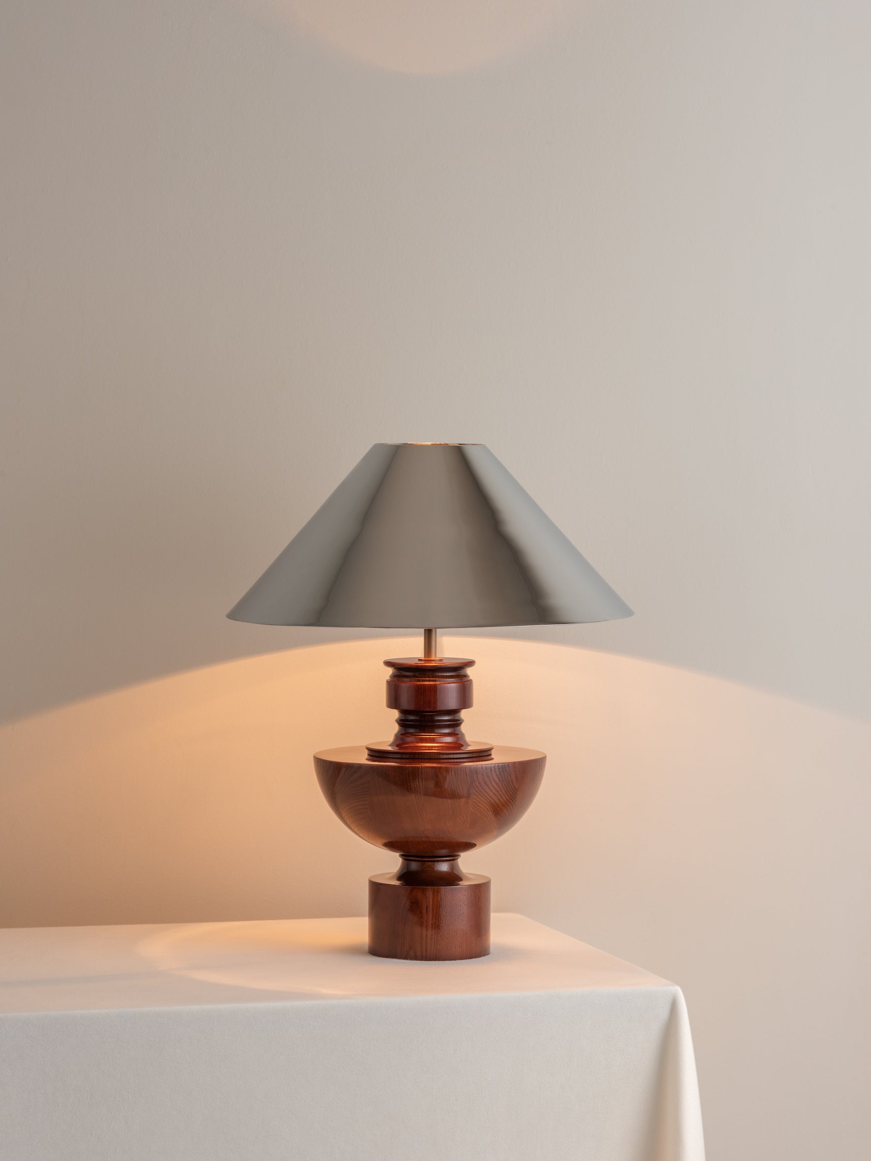 Editions spun wood lamp with + chrome shade | Table Lamp | Lights & Lamps | UK | Modern Affordable Designer Lighting