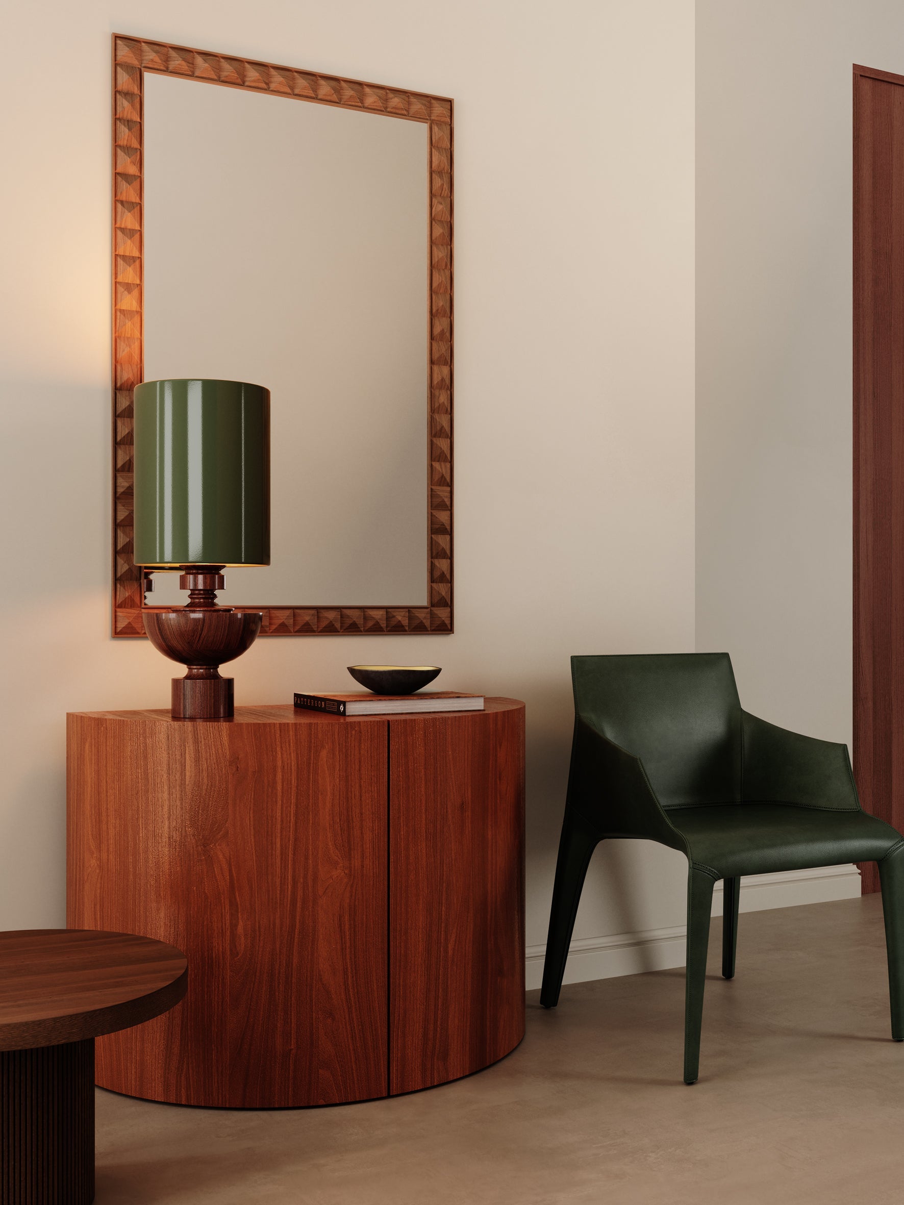 Editions spun wood lamp with + green lacquer shade | Table Lamp | Lights & Lamps | UK | Modern Affordable Designer Lighting