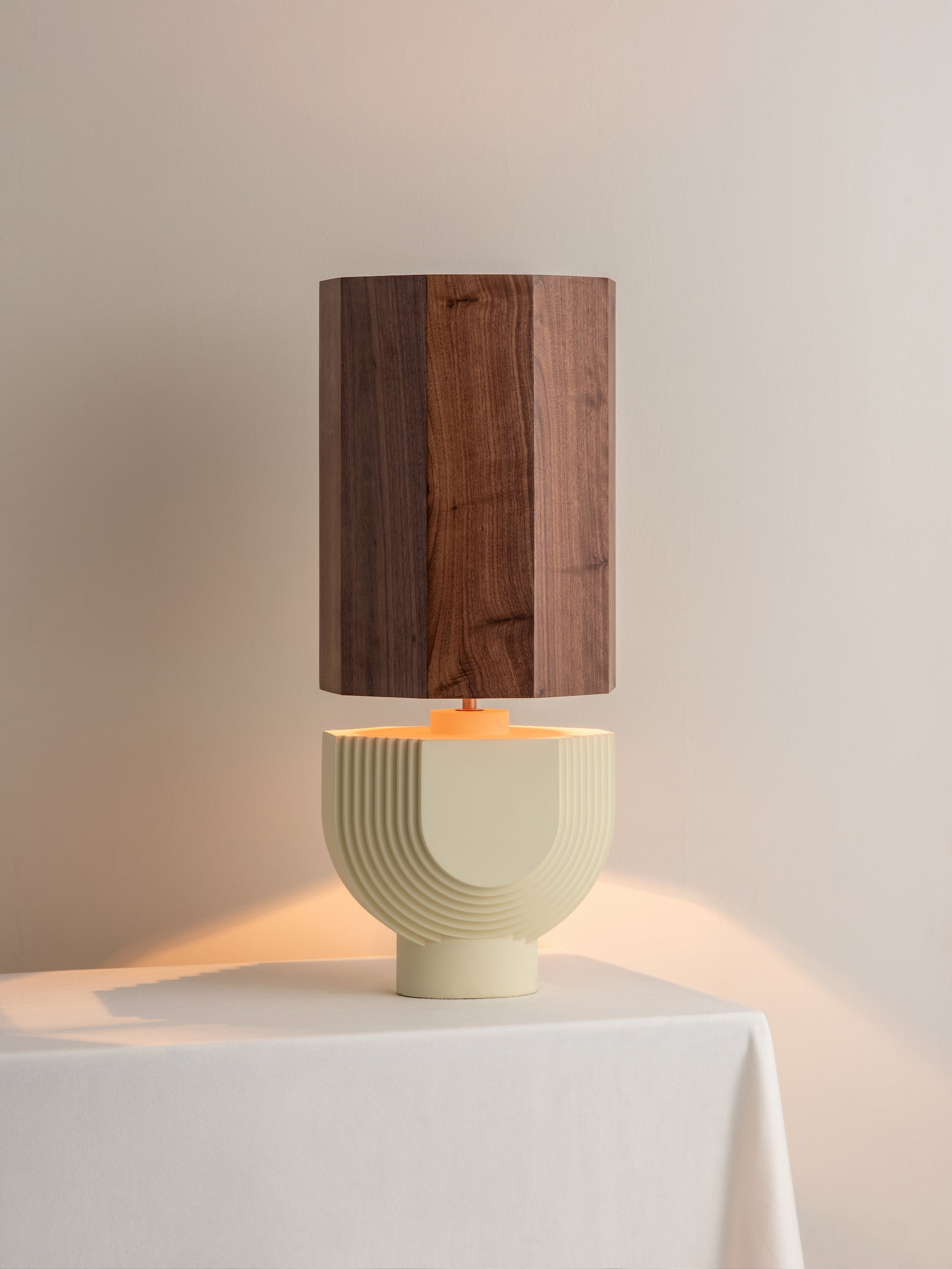 Editions concrete lamp with + walnut wood shade | Table Lamp | Lights & Lamps | UK | Modern Affordable Designer Lighting