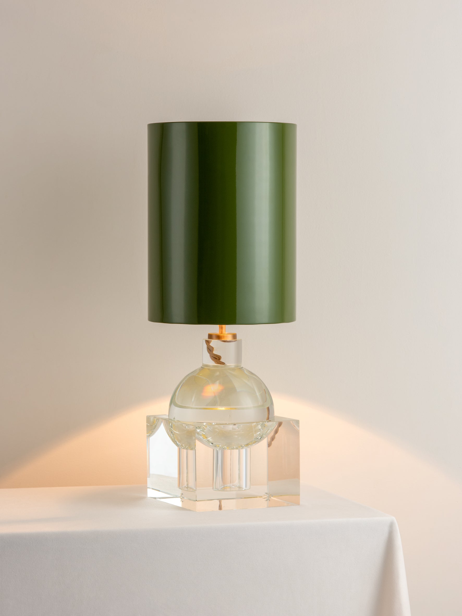 Editions crystal lamp with + green lacquer shade | Table Lamp | Lights & Lamps | UK | Modern Affordable Designer Lighting