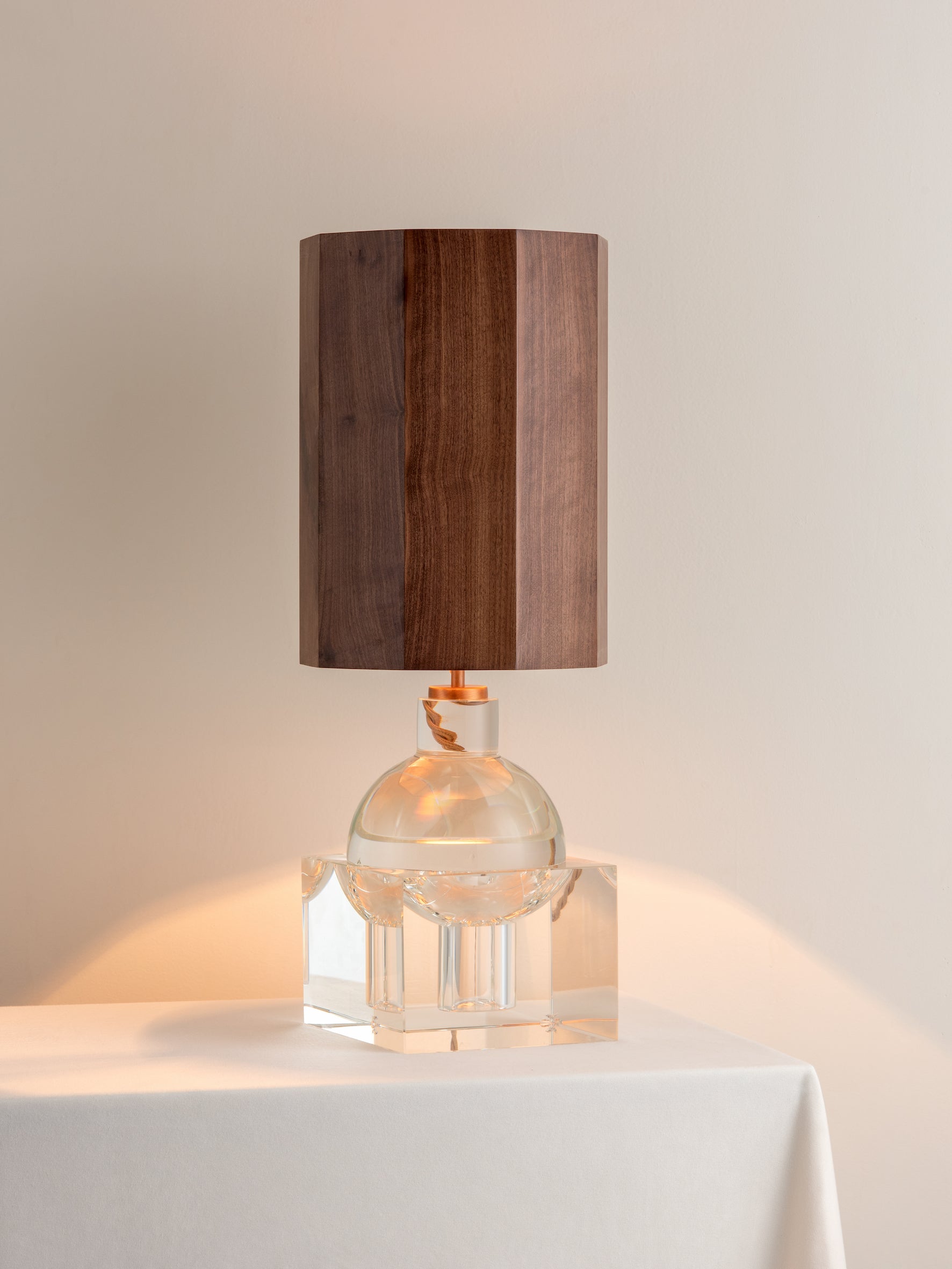 Editions crystal lamp with + walnut wood shade | Table Lamp | Lights & Lamps | UK | Modern Affordable Designer Lighting