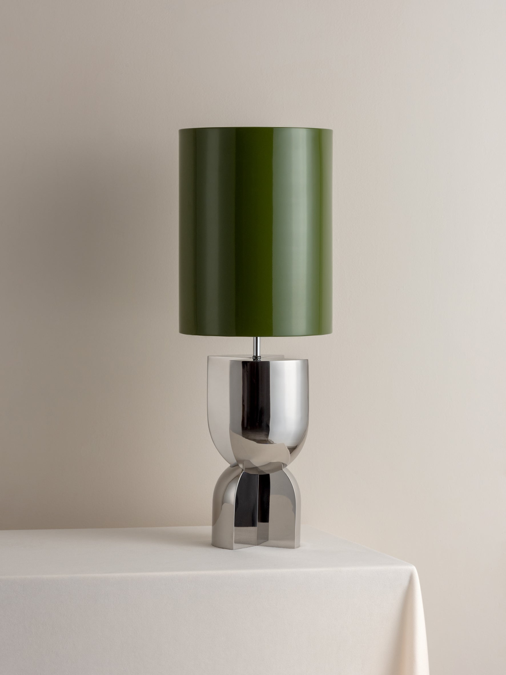 Editions chrome lamp with + green lacquer shade | Table Lamp | Lights & Lamps | UK | Modern Affordable Designer Lighting