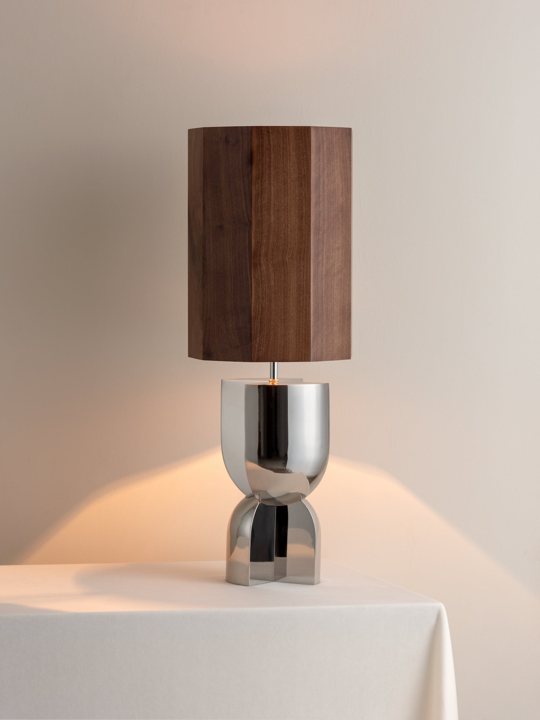 Editions chrome lamp with + walnut wood shade | Table Lamp | Lights & Lamps | UK | Modern Affordable Designer Lighting