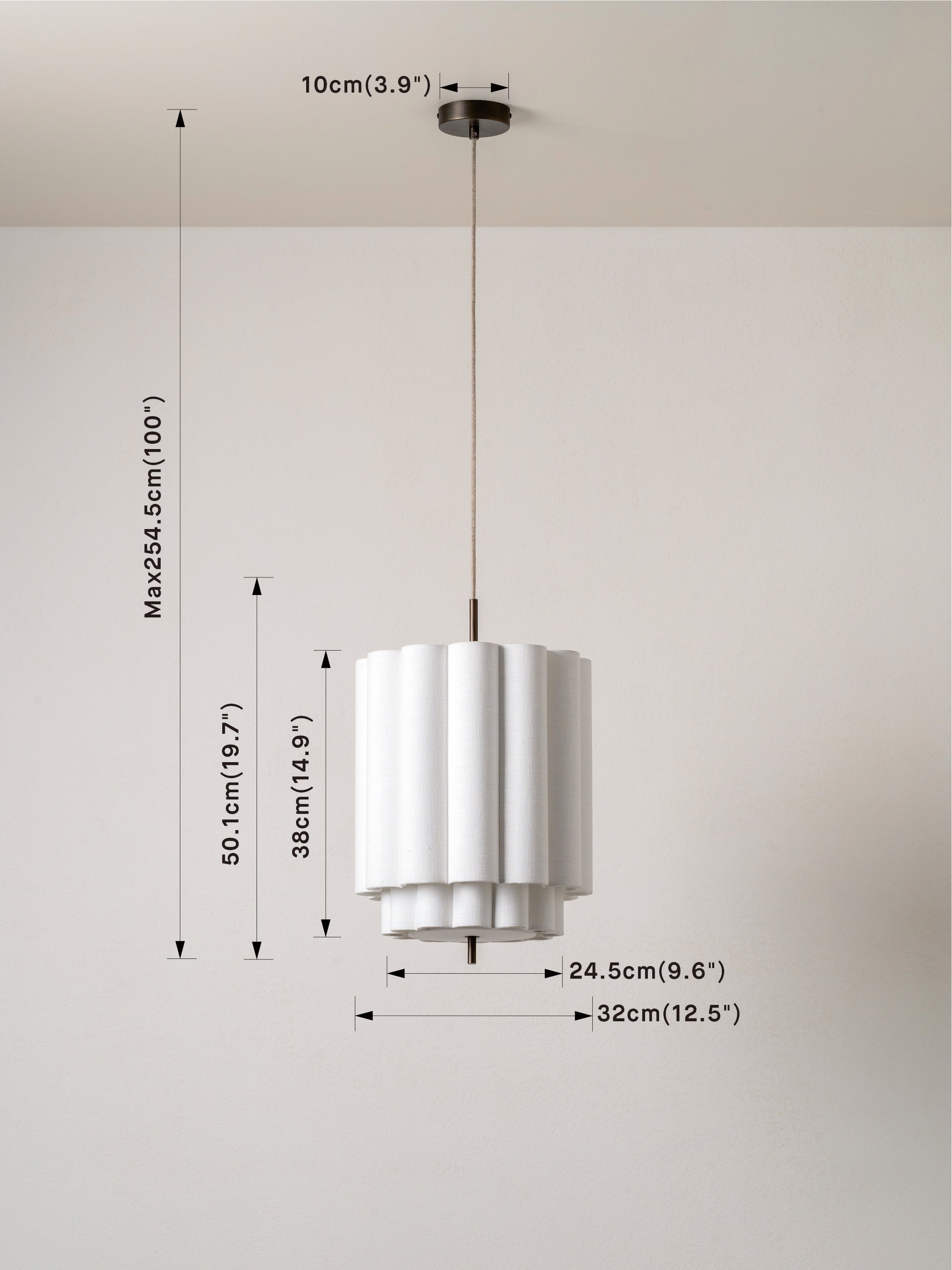 Folia - small scalloped natural linen pendant