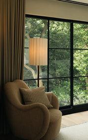 Folia - walnut wood and scalloped natural linen floor lamp | Floor Lamp | lights&lamps | UK | Modern Affordable Designer Lighting