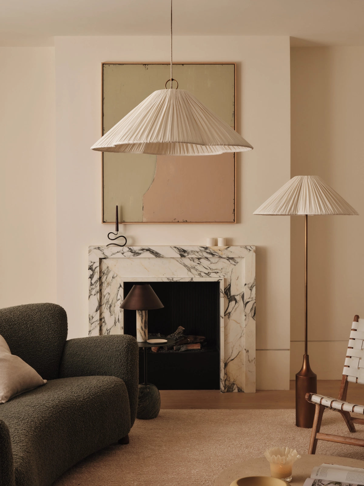 Lindi - aged brass and linen oversized scalloped pendant | Ceiling Light | Lights & Lamps | UK | Modern Affordable Designer Lighting