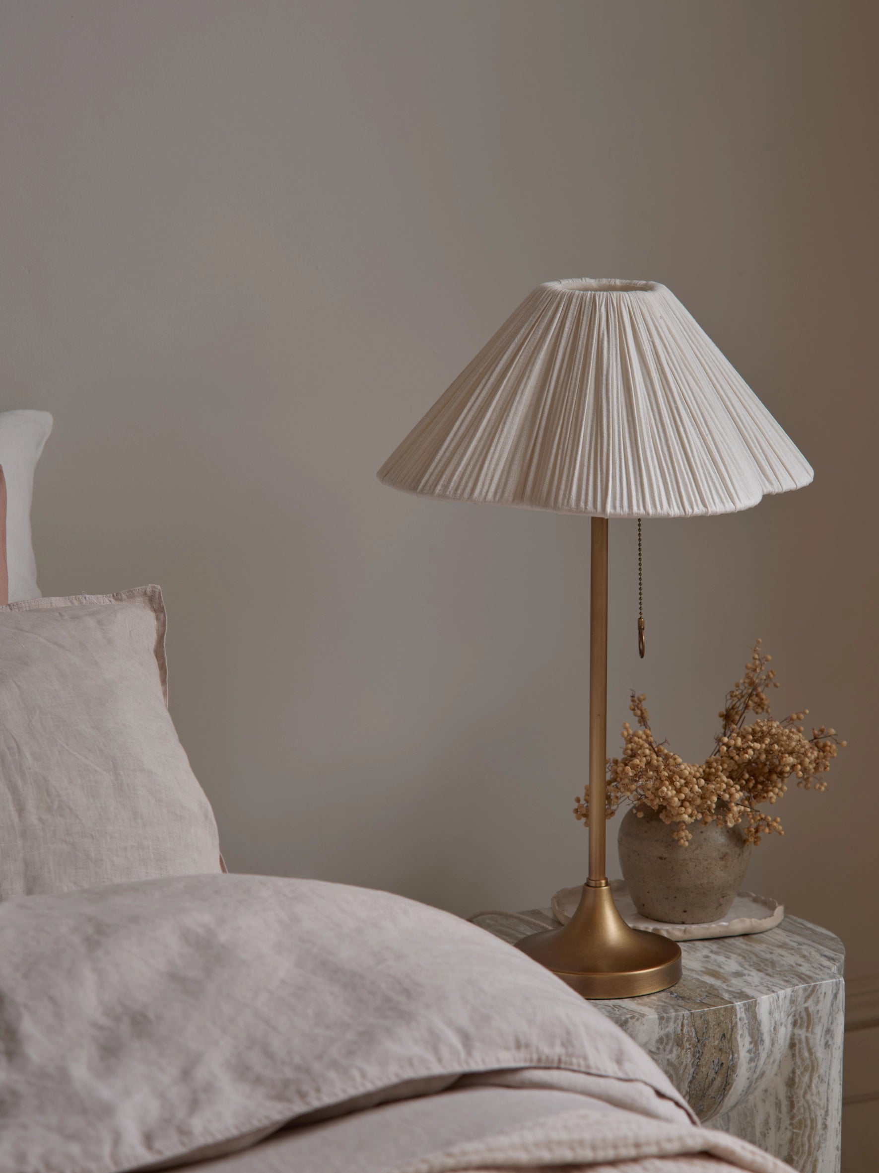Lindi - aged brass and scalloped linen table lamp | Table Lamp | lights&lamps | UK | Modern Affordable Designer Lighting