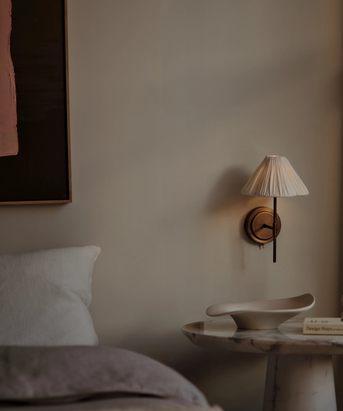 Lindi - aged brass and linen scalloped wall light | Wall Light | Lights & Lamps | UK | Modern Affordable Designer Lighting