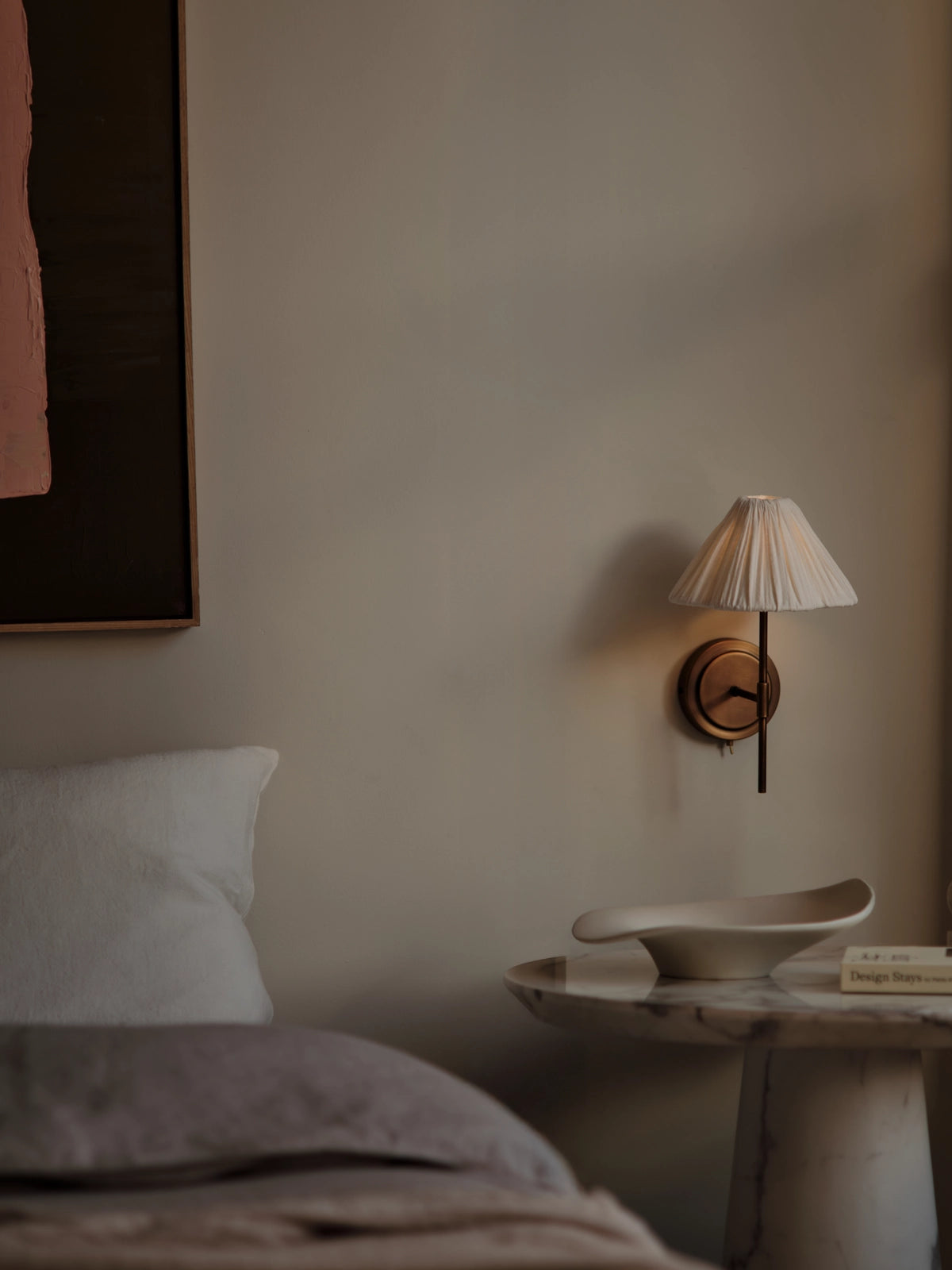 Lindi - aged brass and linen scalloped wall light | Wall Light | lights&lamps | UK | Modern Affordable Designer Lighting