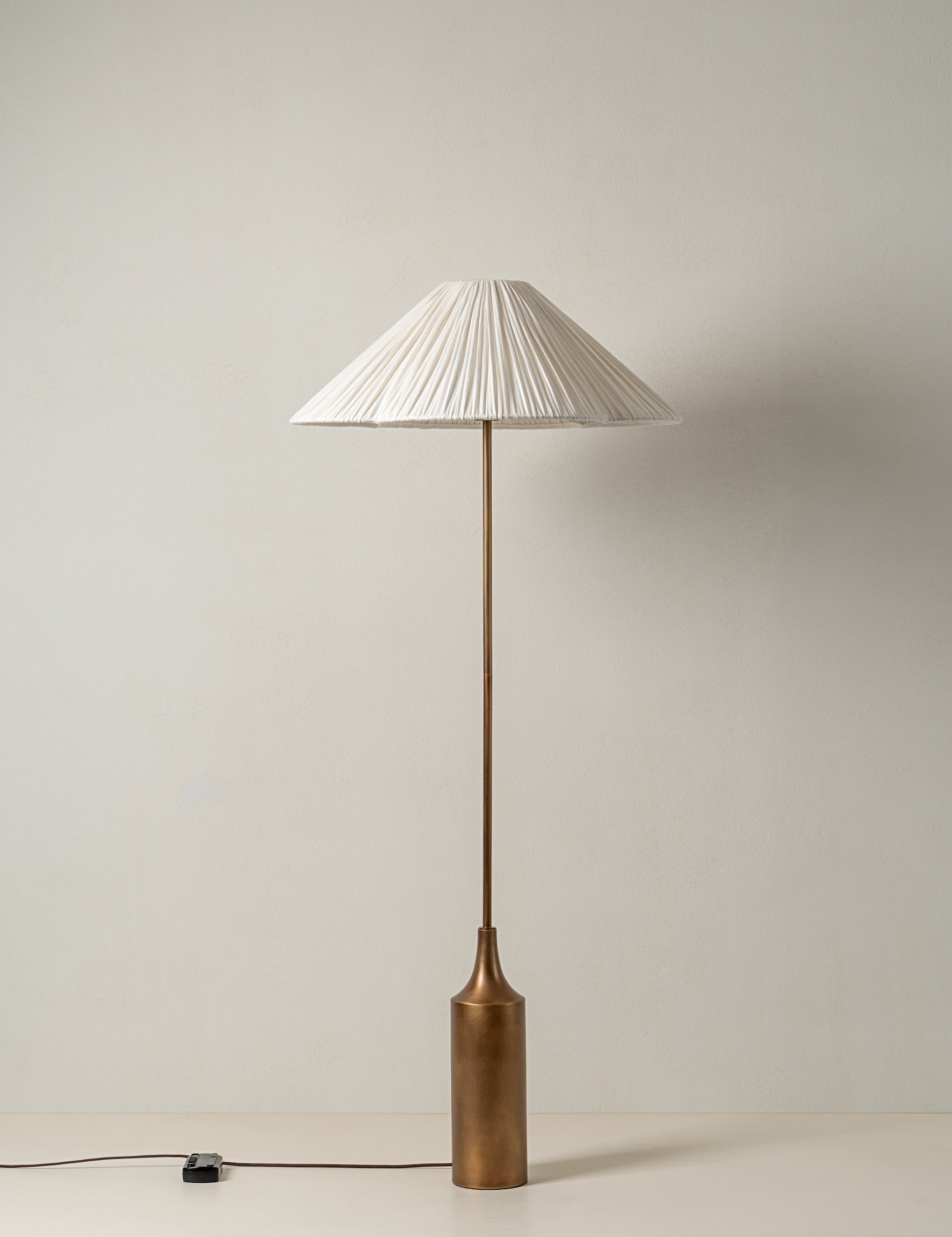 Lindi - aged brass and linen scalloped floor lamp | Floor Lamp | lights&lamps | UK | Modern Affordable Designer Lighting