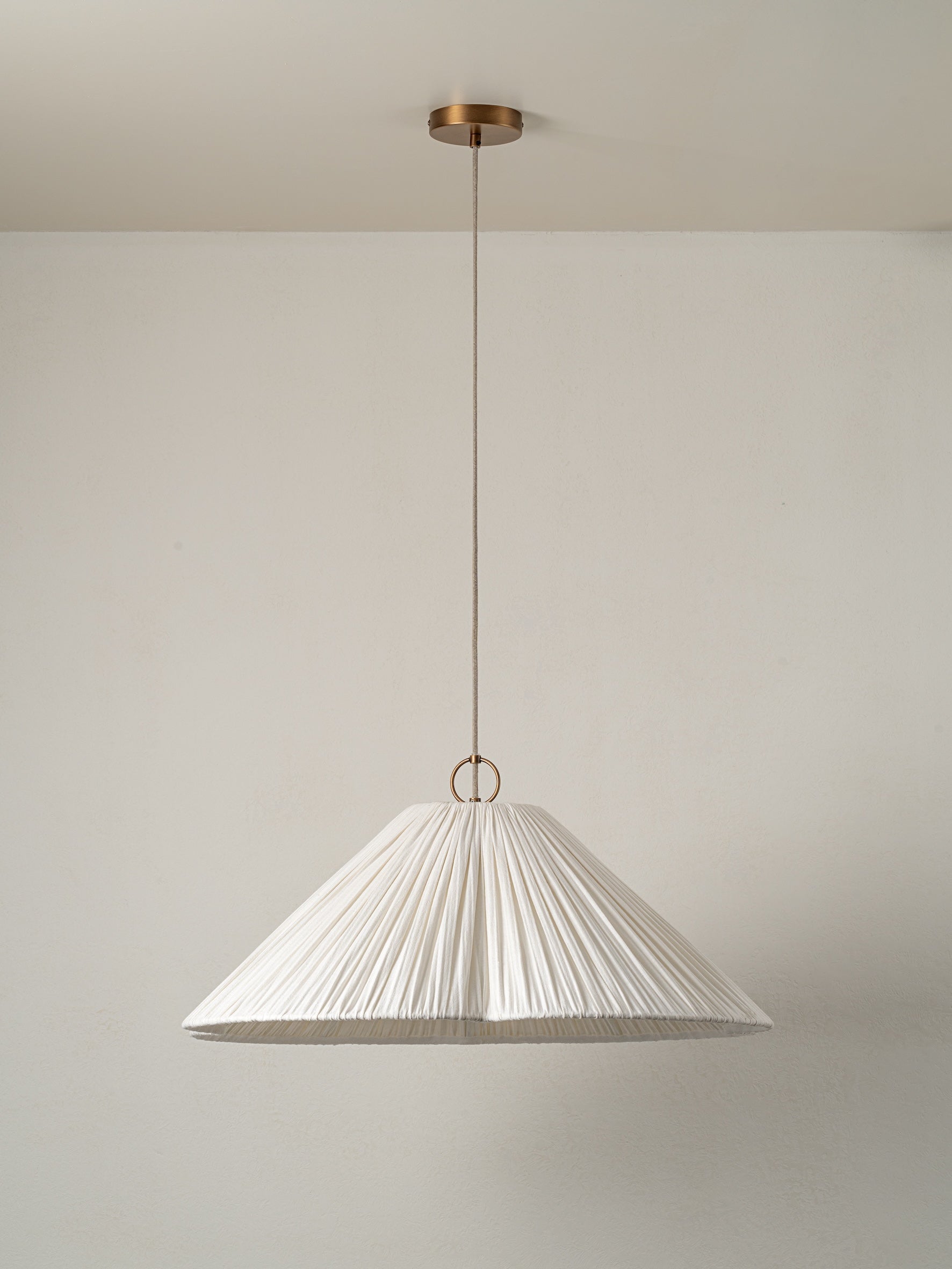 Lindi - aged brass and linen oversized scalloped pendant | Ceiling Light | lights&lamps | UK | Modern Affordable Designer Lighting
