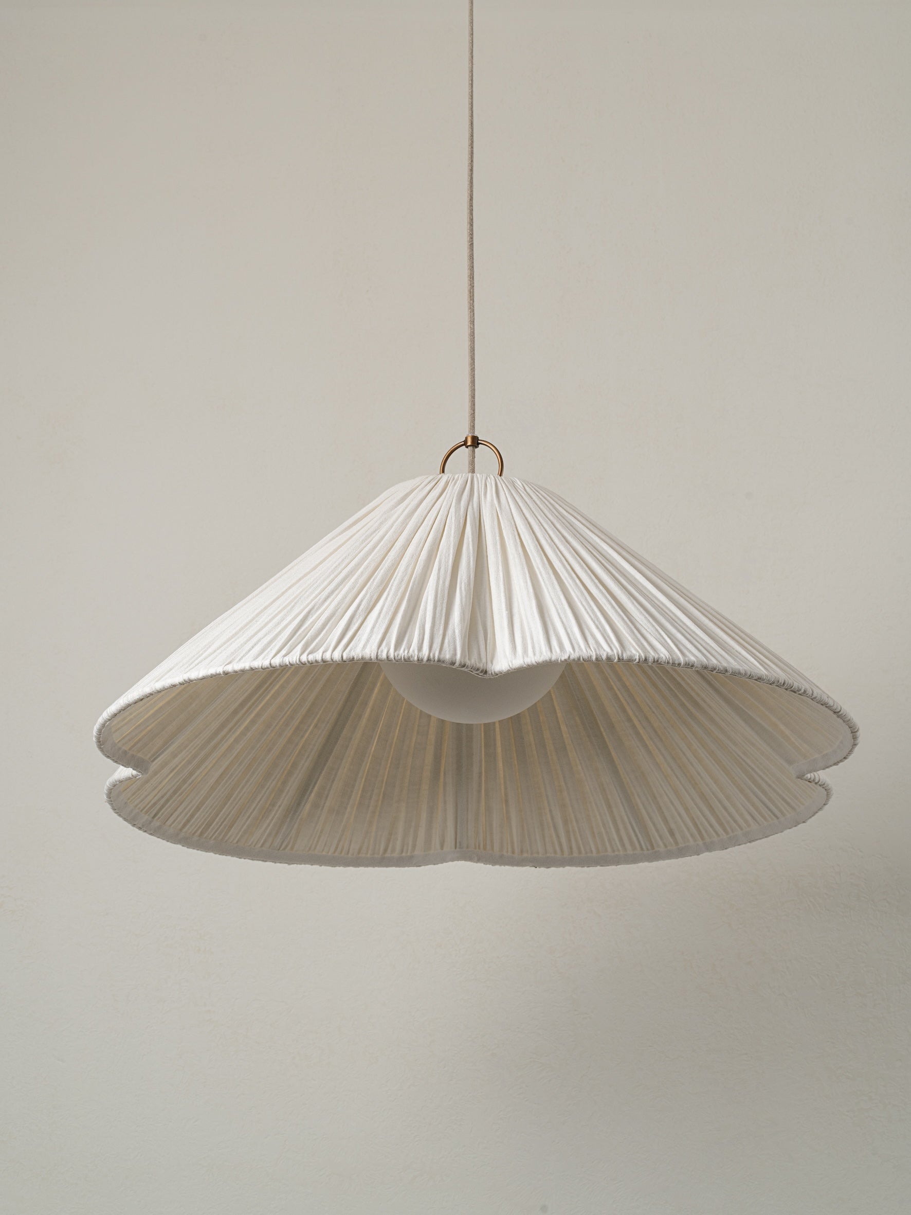 Lindi - aged brass and linen oversized scalloped pendant | Ceiling Light | lights&lamps | UK | Modern Affordable Designer Lighting