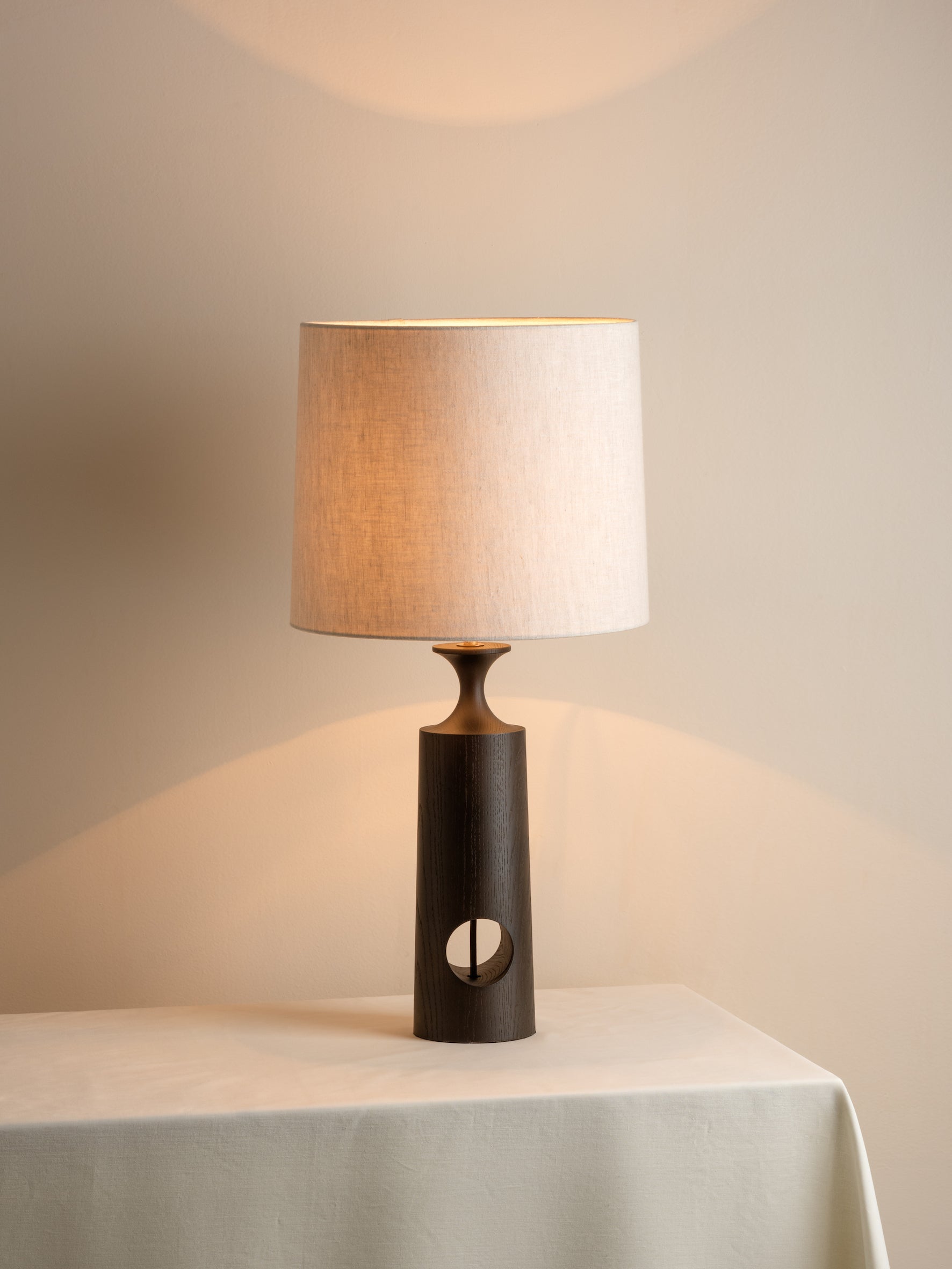 Morton - dark wood and linen table lamp | Table Lamp | Lights & Lamps | UK