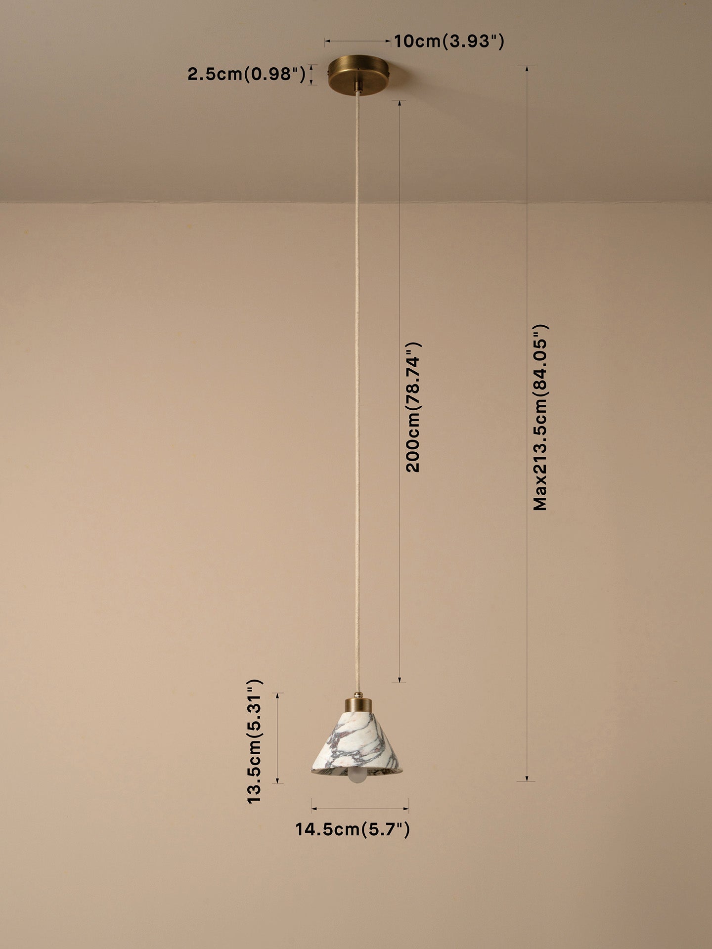 dimension image of marble pendant