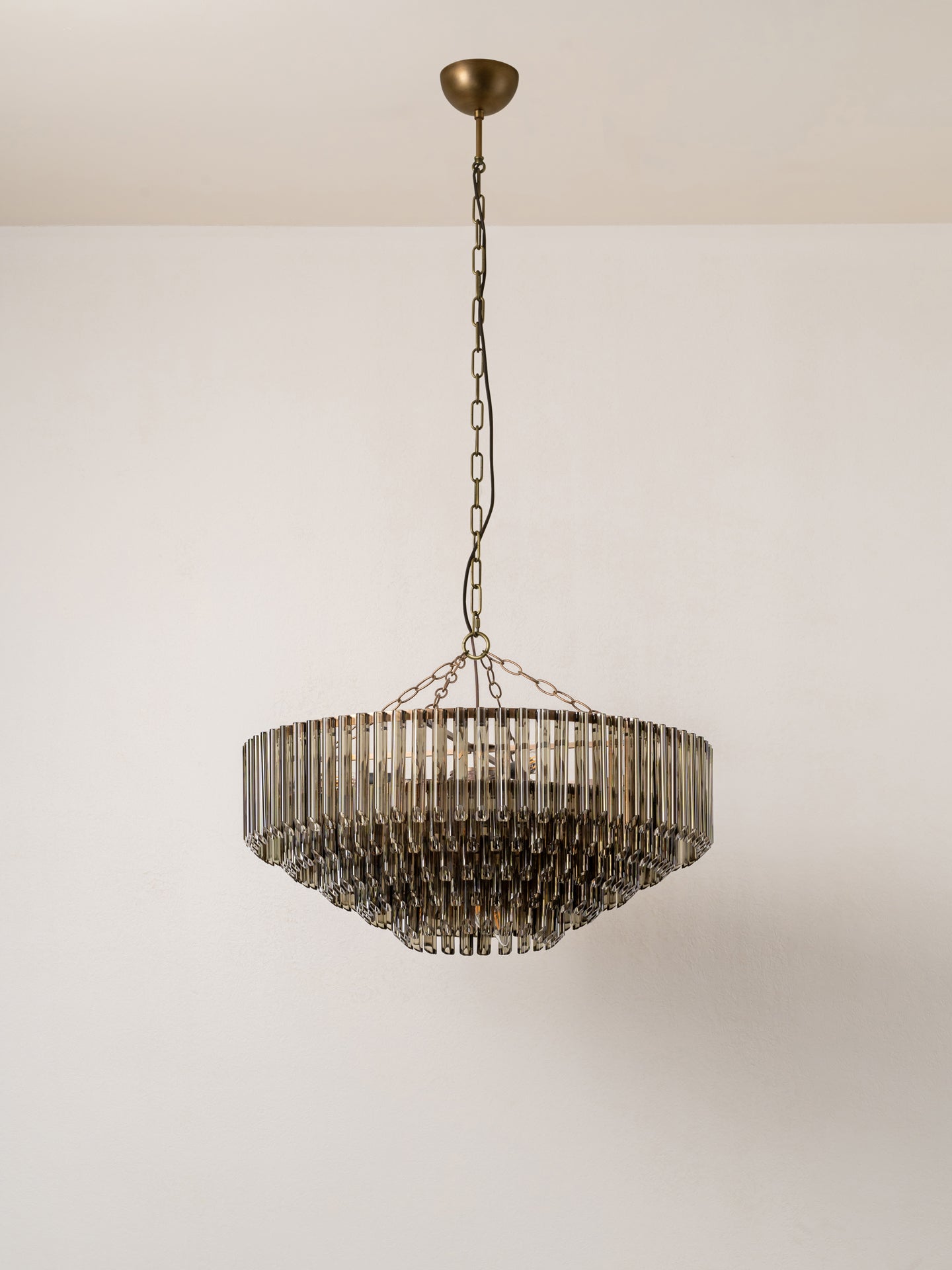 Petalia - 9 light aged brass and smoked green glass tube wide chandelier | Chandelier | lights&lamps | UK | Modern Affordable Designer Lighting