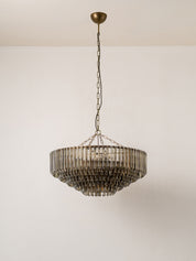 Petalia - 9 light aged brass and smoked green glass tube wide chandelier | Chandelier | lights&lamps | UK | Modern Affordable Designer Lighting