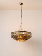 Petalia - 9 light aged brass and smoked green glass tube wide chandelier | Chandelier | lights&lamps | UK | Modern Affordable Designer Lighting