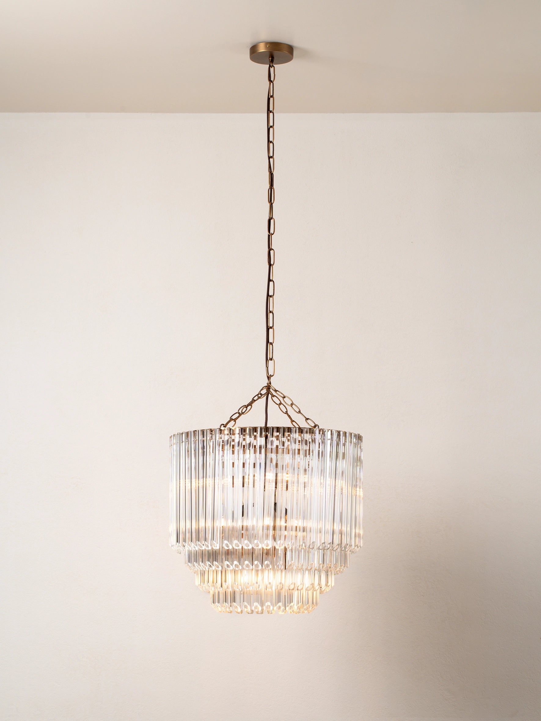 Petalia - 9 light aged brass and clear glass tube tall chandelier | Chandelier | Lights & Lamps | UK | Modern Affordable Designer Lighting