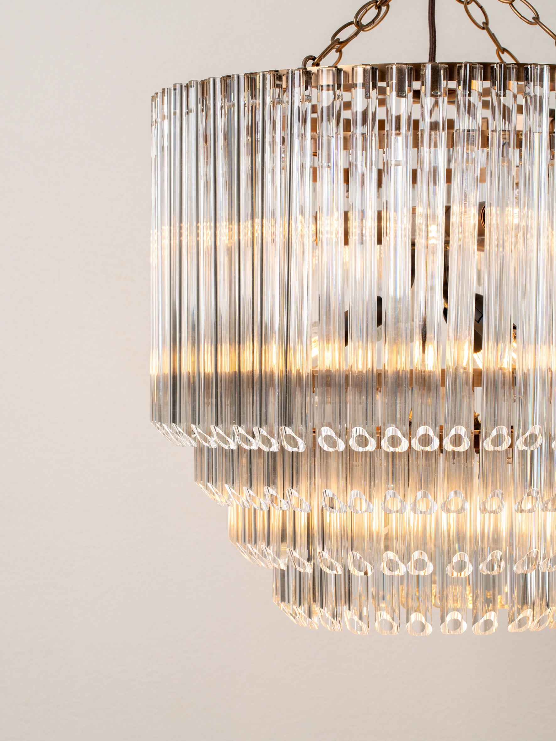 Petalia - 9 light aged brass and clear glass tube tall chandelier | Chandelier | Lights & Lamps | UK | Modern Affordable Designer Lighting