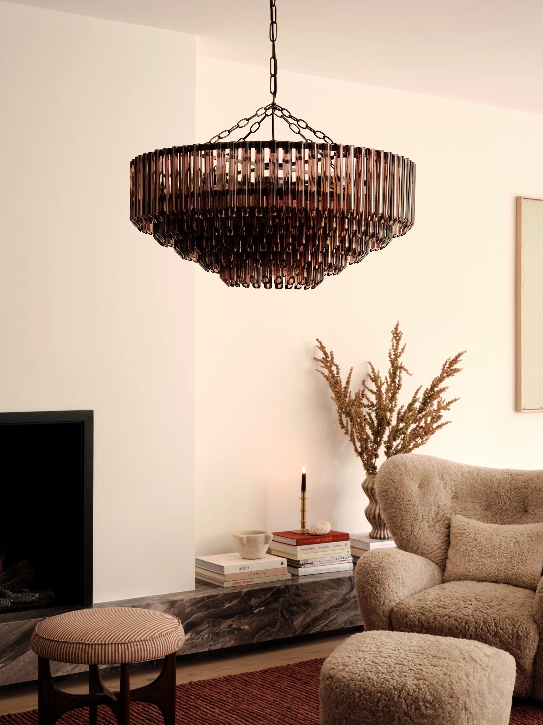 Petalia - 9 light bronze and smoked chocolate glass tube wide chandelier