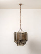 Petalia - 9 light light bronze and smoked green glass tube tall chandelier