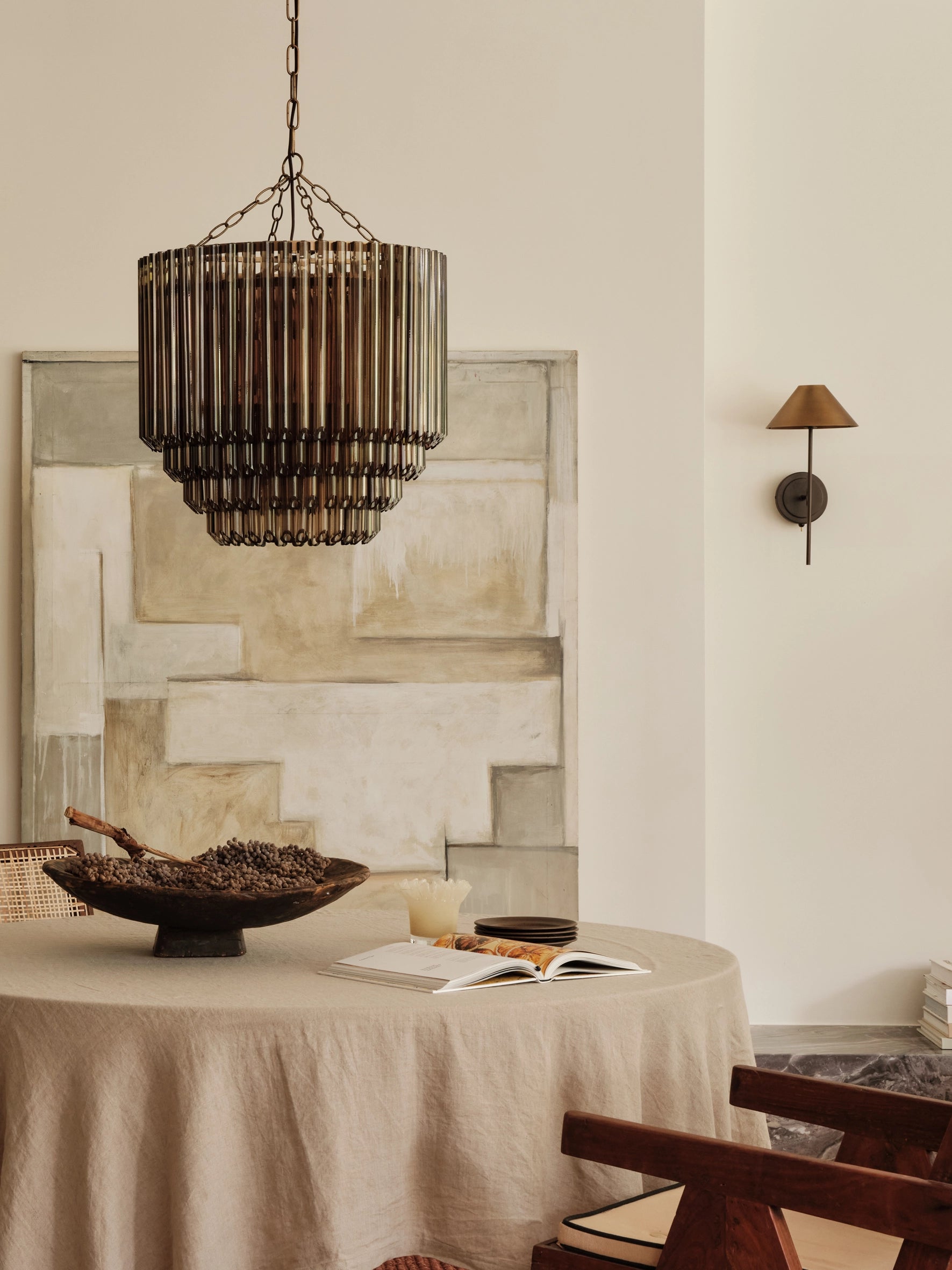 Petalia - 9 light aged brass and smoked green glass tube tall chandelier | Chandelier | Lights & Lamps | UK | Modern Affordable Designer Lighting