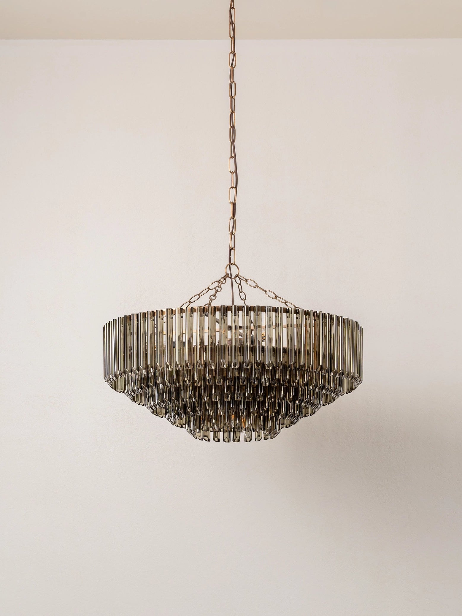 Petalia - 9 light aged brass and smoked green glass tube wide chandelier | Chandelier | lights&lamps | UK | Modern Affordable Designer Lighting