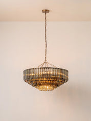 Petalia - 9 light aged brass and smoked green glass tube wide chandelier | Chandelier | lights&lamps | UK | Modern Affordable Designer Lighting