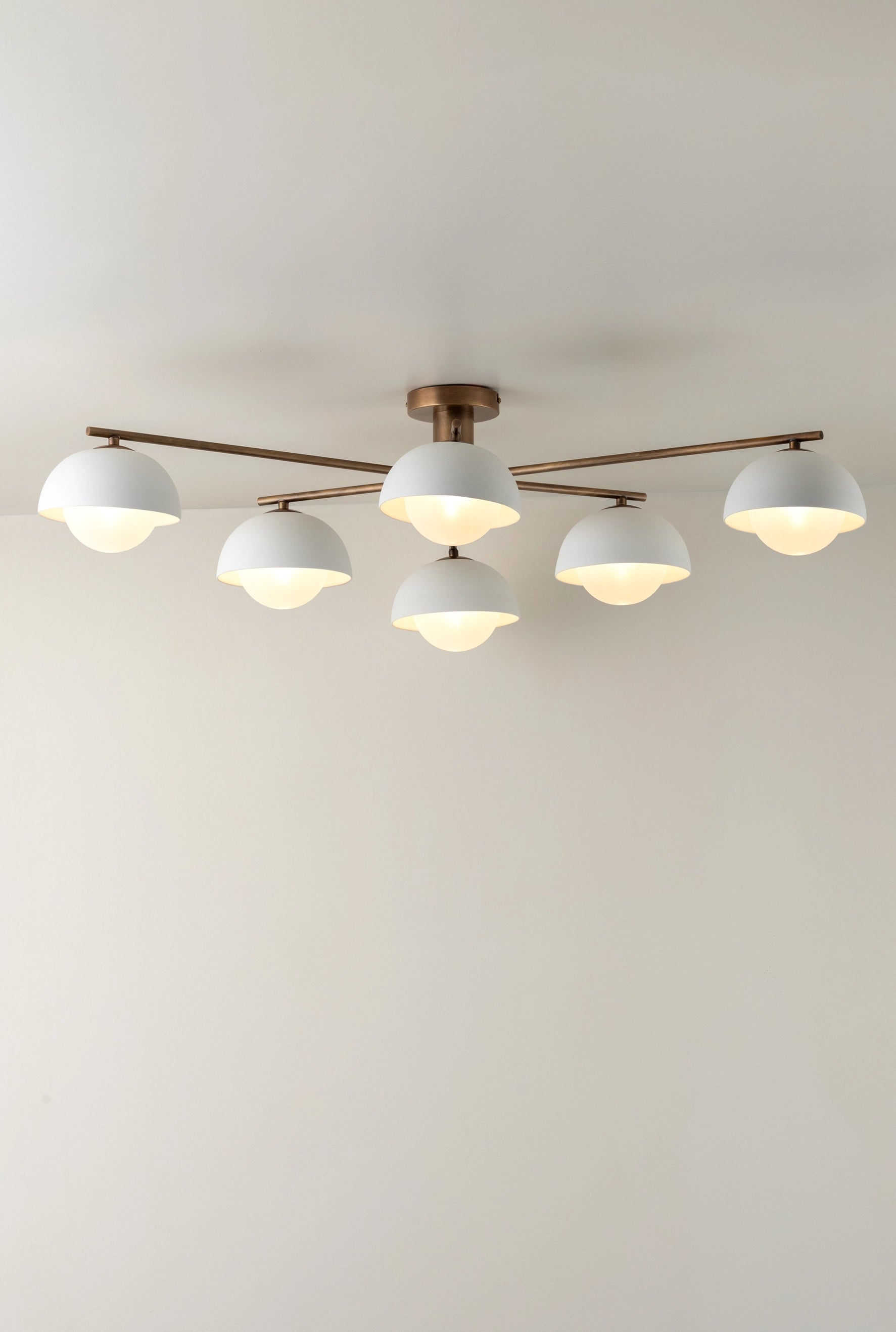 Porsa - 6 light aged brass and warm white porcelain flush | Ceiling Light | Lights & Lamps | UK | Modern Affordable Designer Lighting