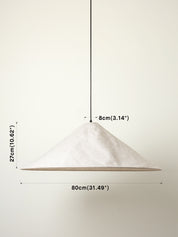 A cone-shaped pendant light with a textured off-white shade and a thin black cord, shown against a plain light background with dimension labels indicating 80cm width, 27cm height, and 8cm top radius.