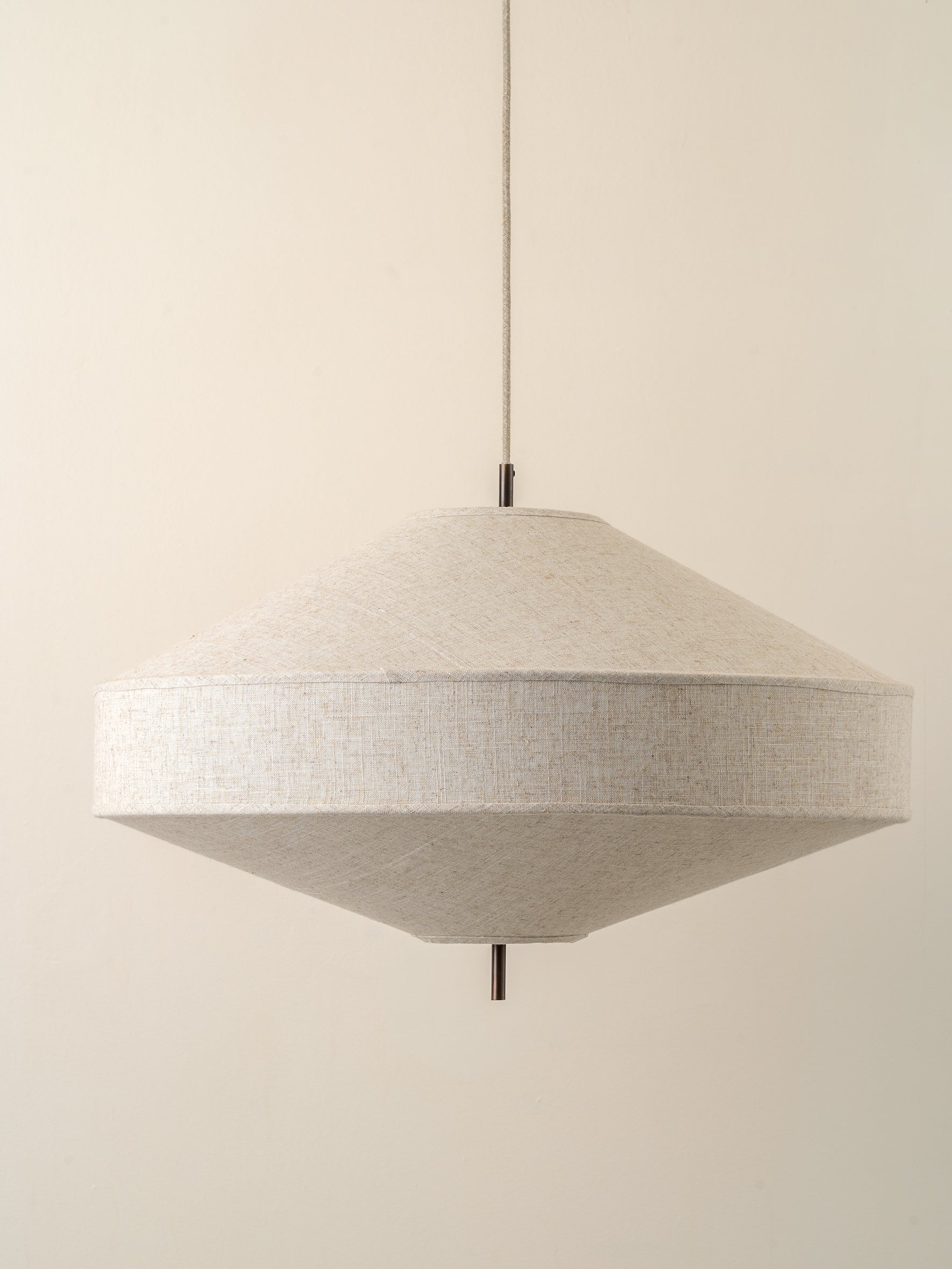 Solara - large aged brass and layered natural linen pendant