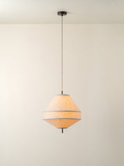 Solara - medium dark bronze and layered natural linen pendant | Ceiling Light | lights&lamps | UK | Modern Affordable Designer Lighting