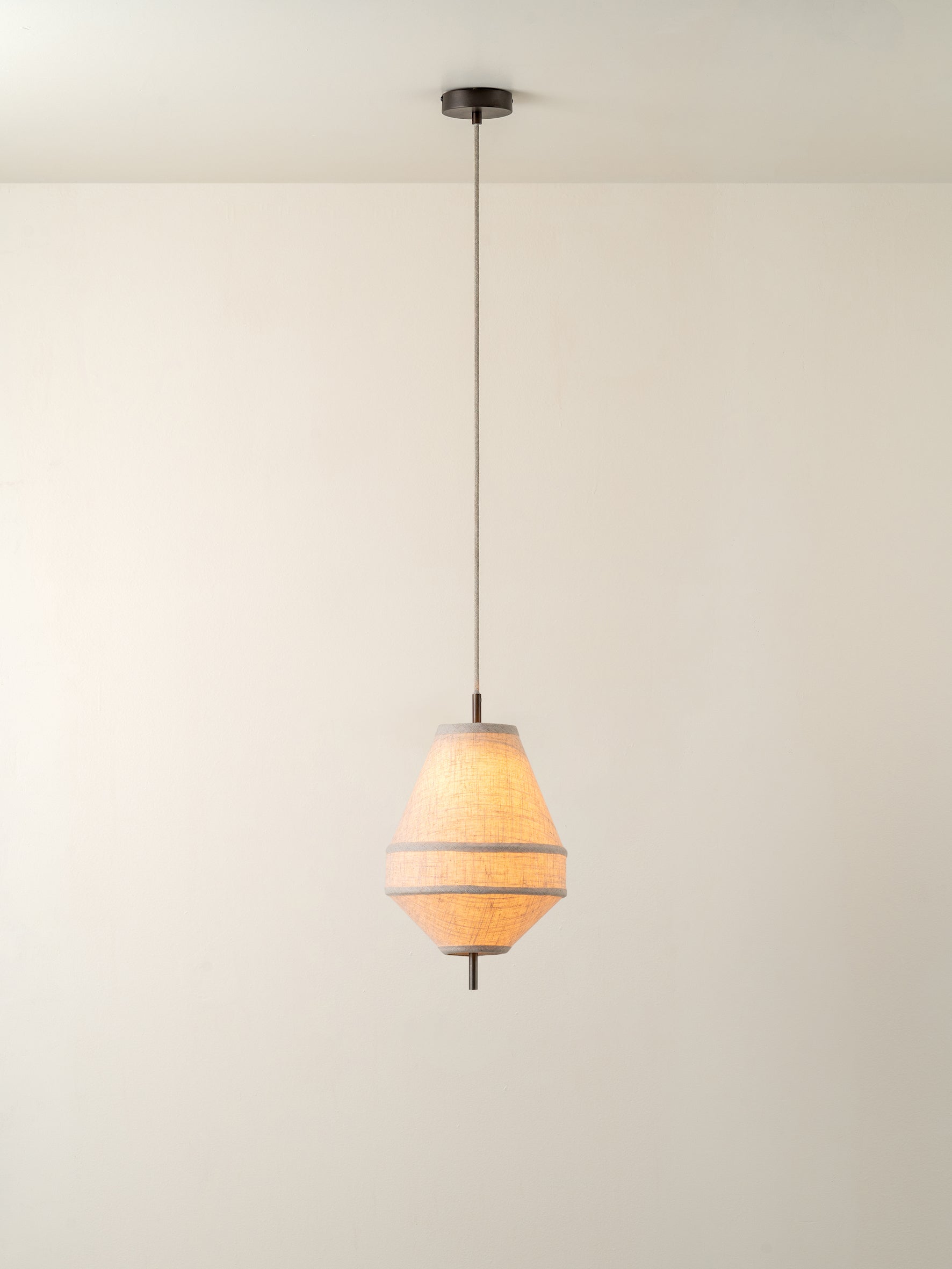 Solara - small dark bronze and layered natural linen pendant | Ceiling Light | lights&lamps | UK | Modern Affordable Designer Lighting