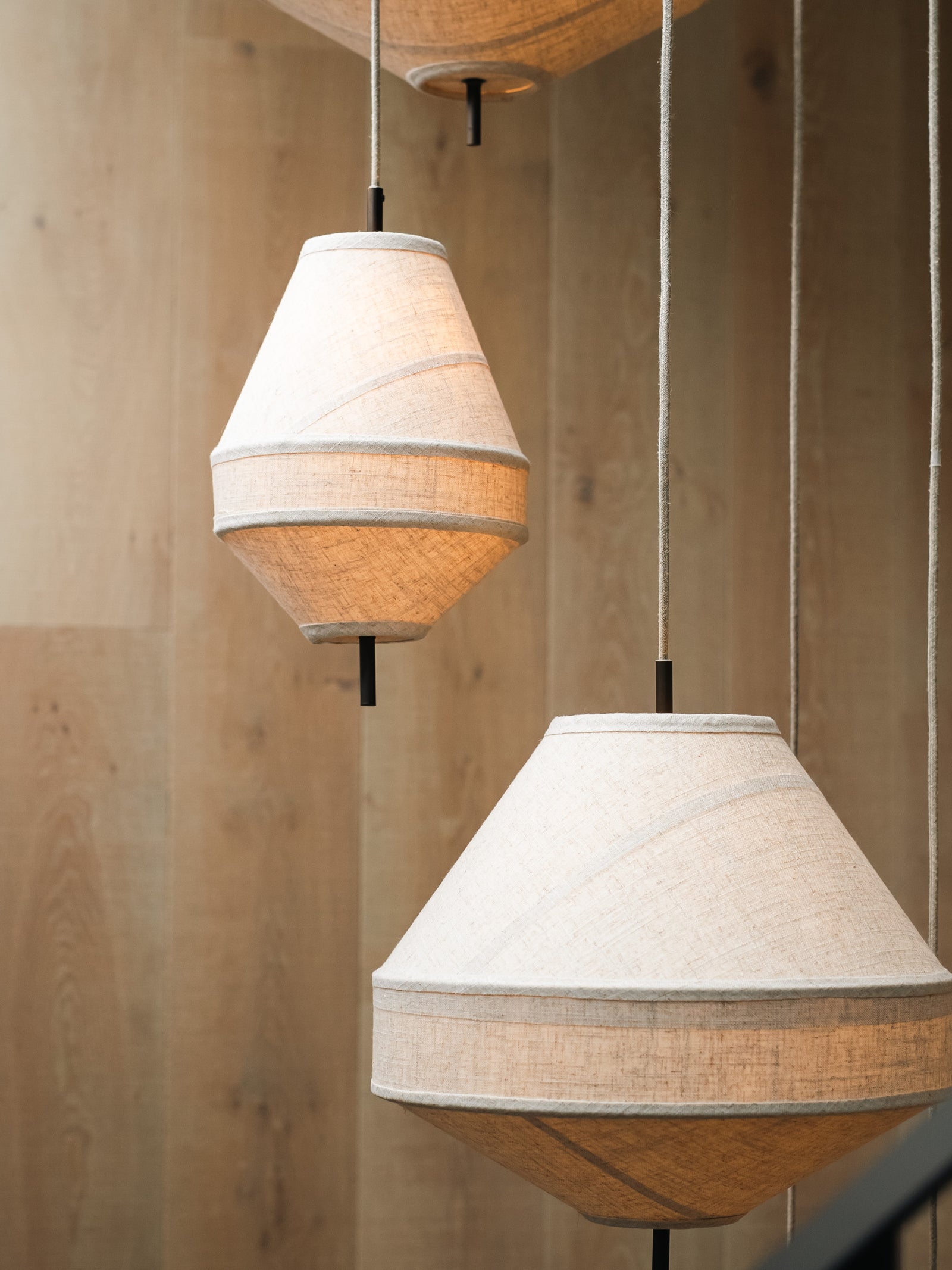 Solara - medium dark bronze and layered natural linen pendant | Ceiling Light | lights&lamps | UK | Modern Affordable Designer Lighting