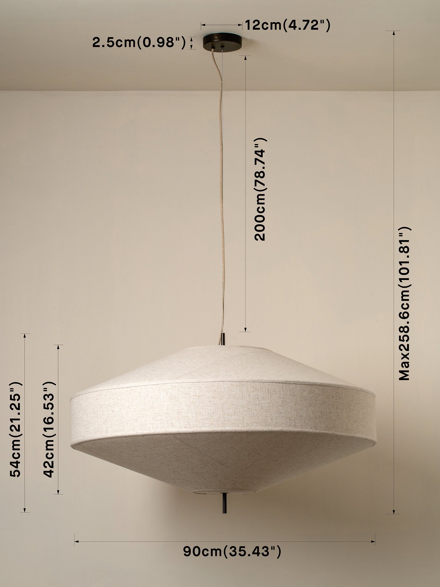 dimensions image of large linen pendant