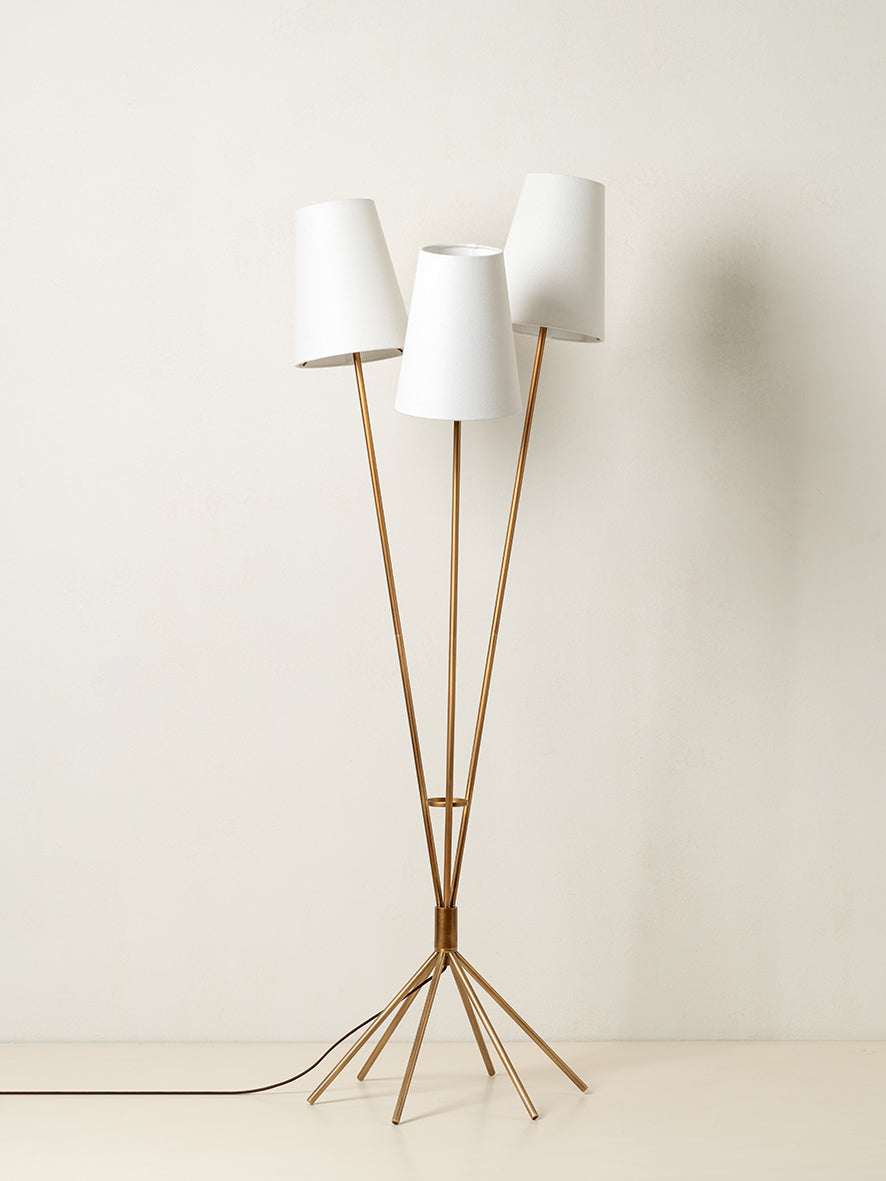 Renwick - 3 light linen and aged brass floor lamp | Floor Lamp | Lights & Lamps | UK | Modern Affordable Designer Lighting