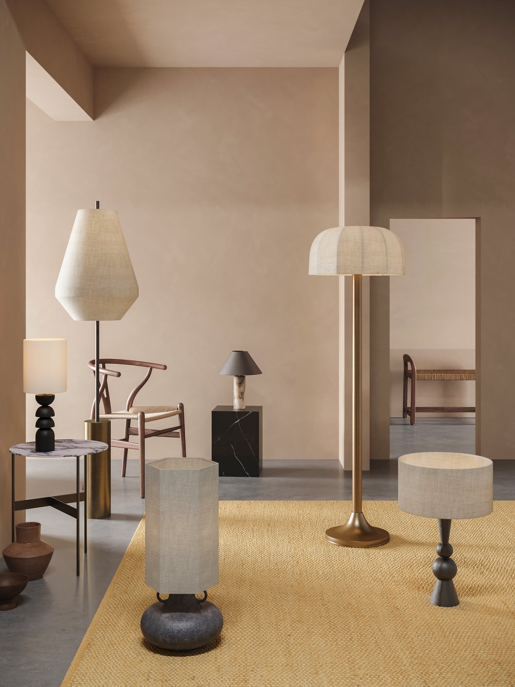 Ottino - aged brass and linen floor lamp | Floor Lamp | Lights & Lamps | UK