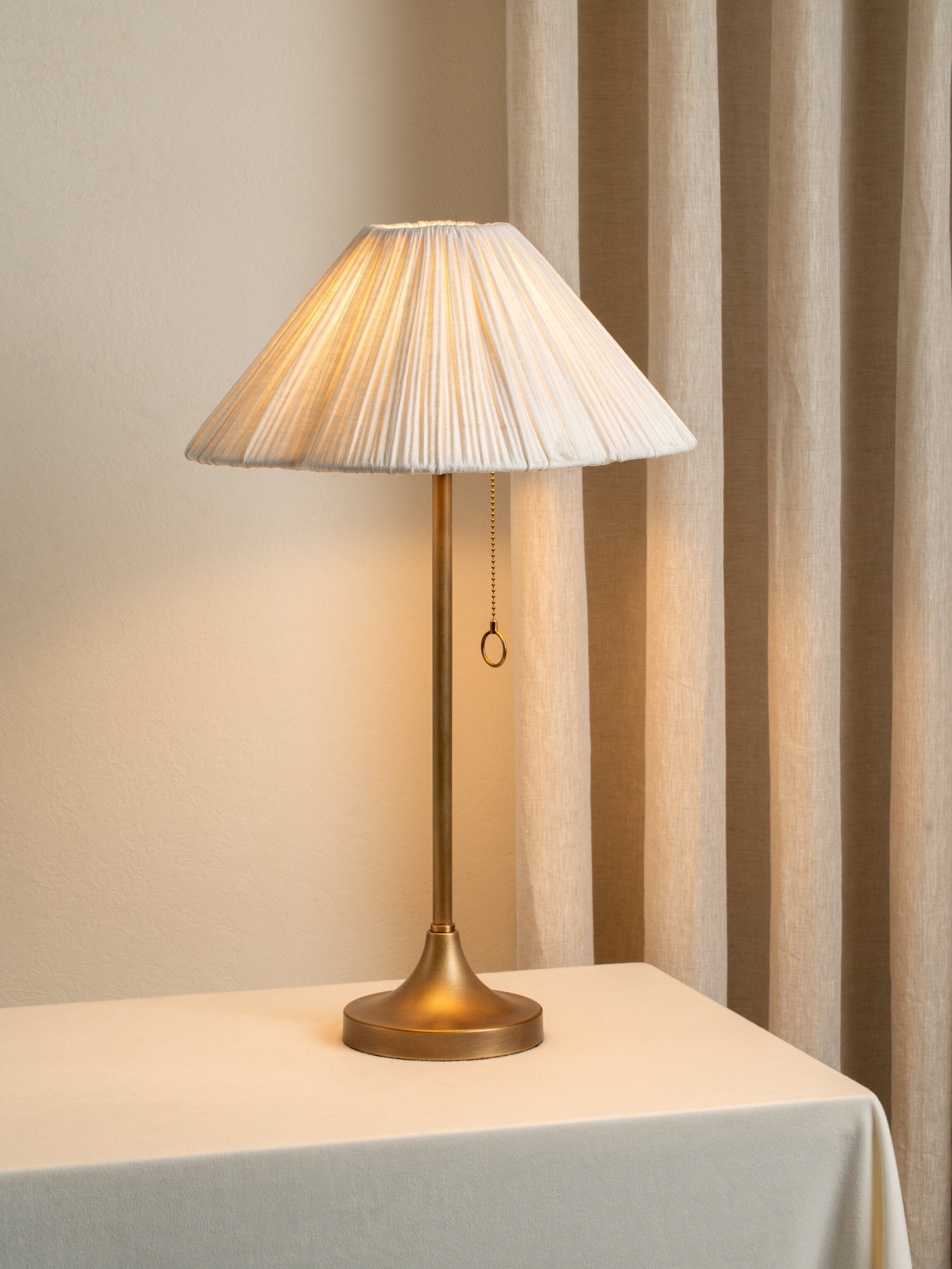 Lindi - aged brass and scalloped linen table lamp | Table Lamp | lights&lamps | UK | Modern Affordable Designer Lighting