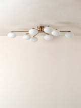Imperial - 8 light aged brass and opal flush pendant
