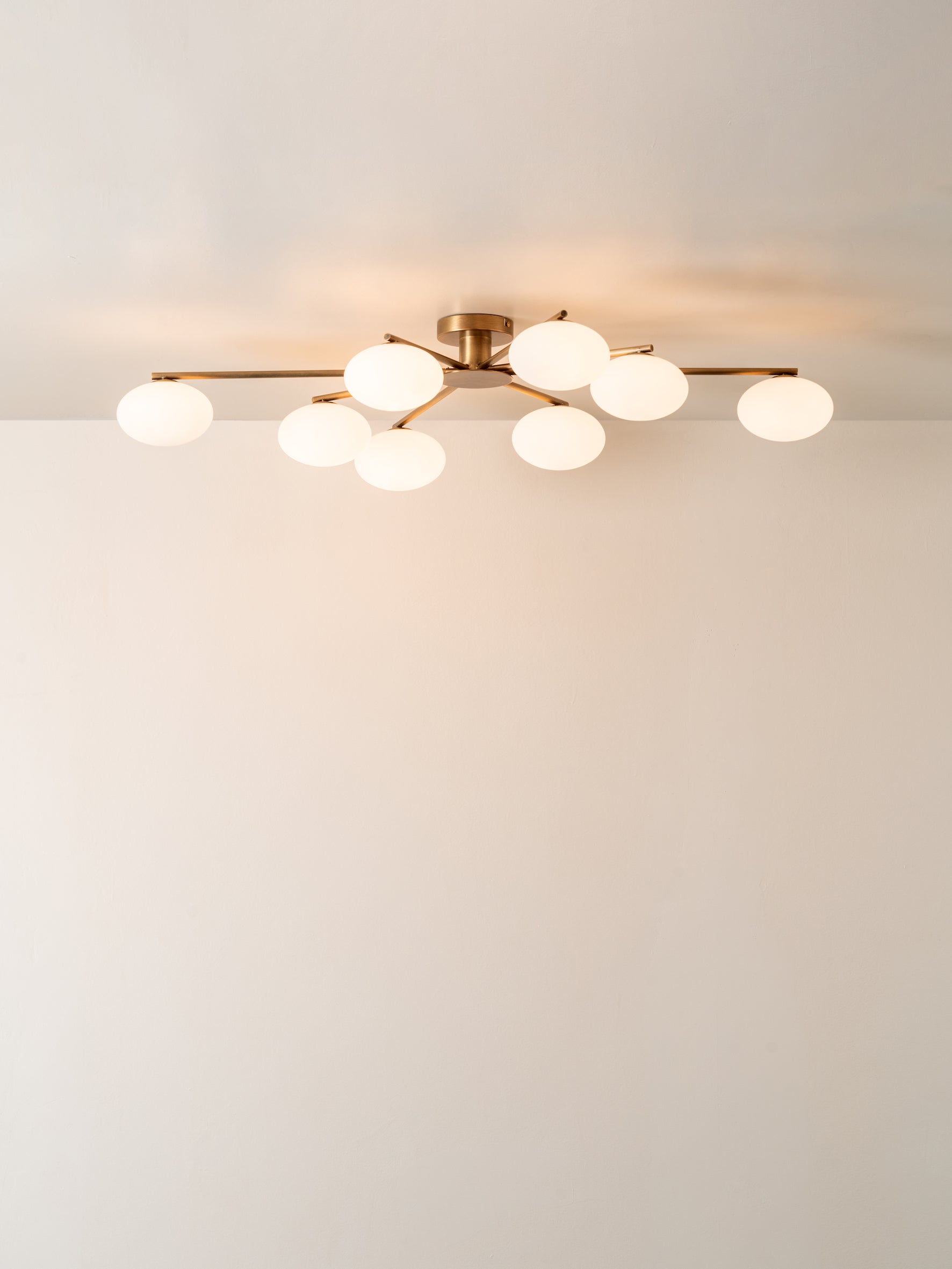 Imperial - 8 light aged brass and opal flush pendant | Ceiling Light | lights&lamps | UK | Modern Affordable Designer Lighting
