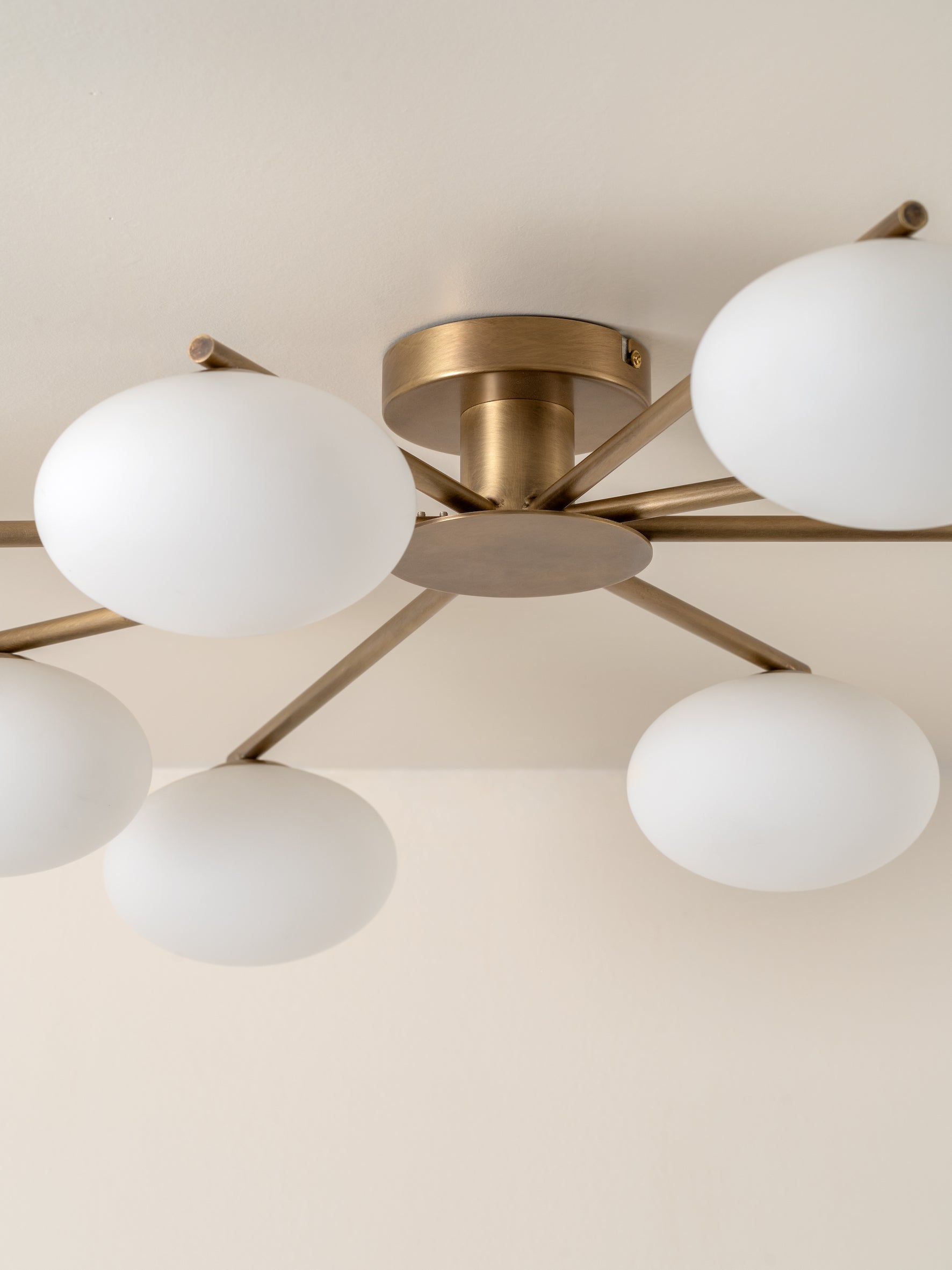 Imperial - 8 light aged brass and opal flush pendant | Ceiling Light | lights&lamps | UK | Modern Affordable Designer Lighting