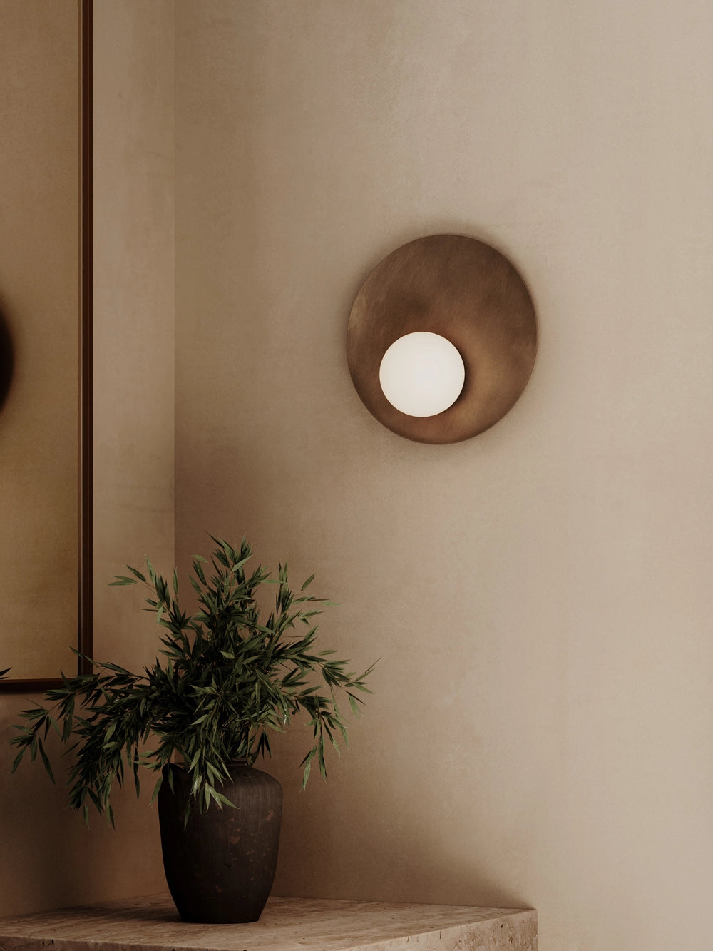 Luna - aged brass and opal disc wall light | Wall light | lights & lamps | Modern affordable designer lighting